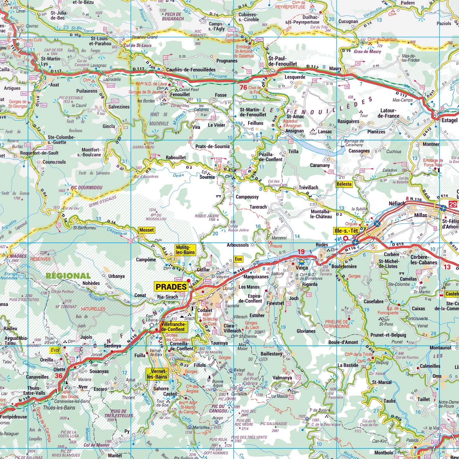 Poster de la carte routière du département des Pyrénées-Orientales