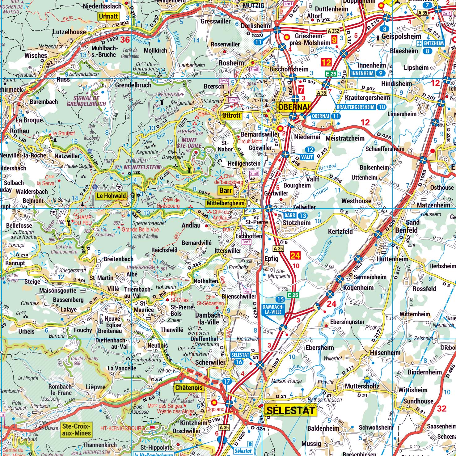 Poster de la carte routière du département du Bas-Rhin