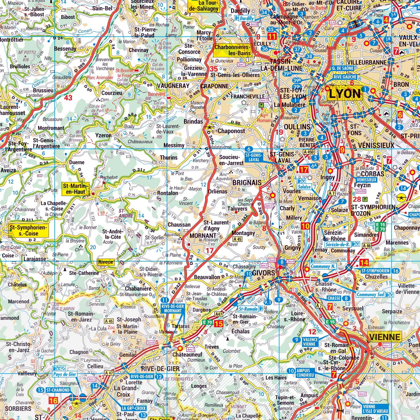 Dept_69_detail Poster de la carte routière du département du Rhône