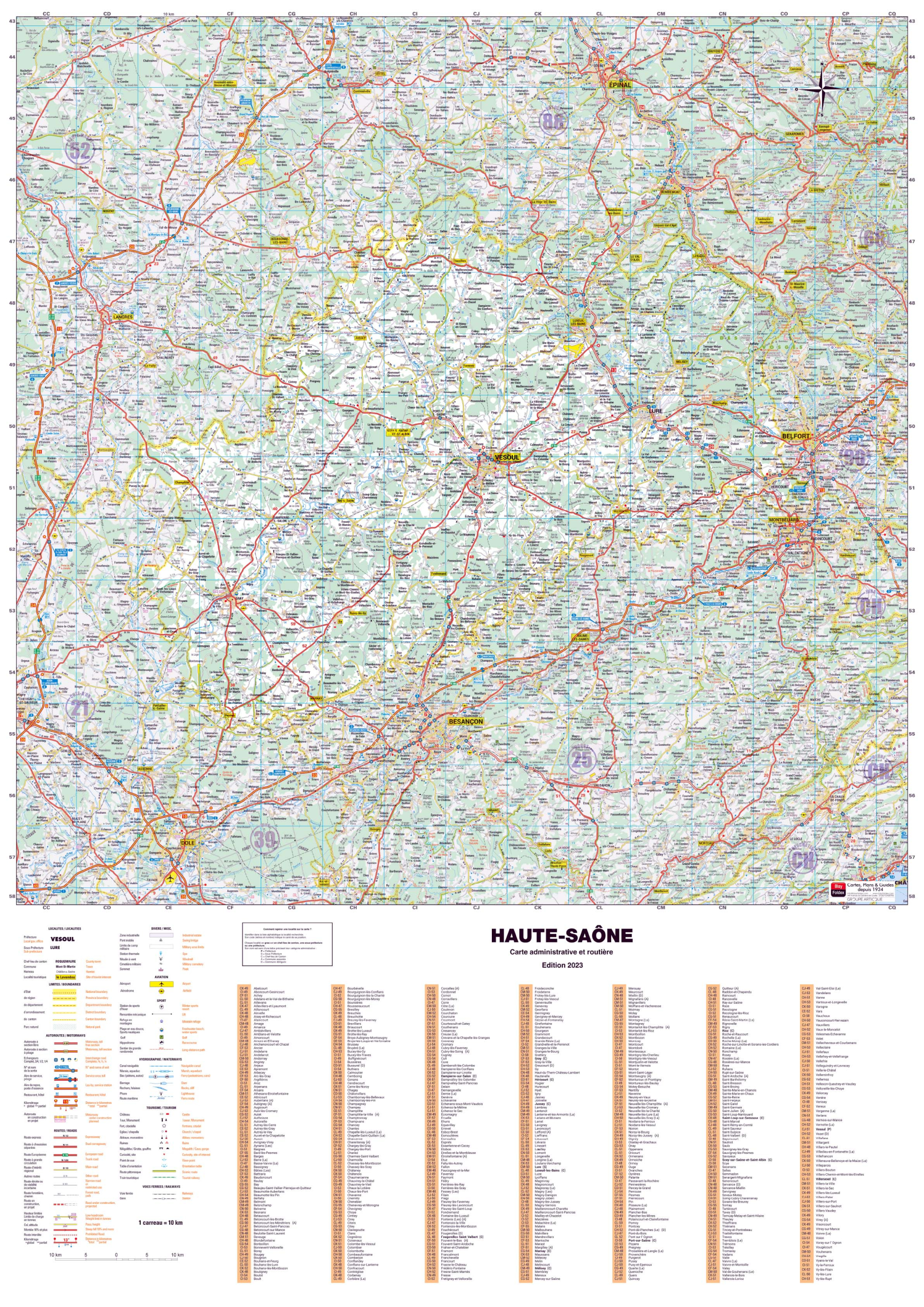 Dept_70 Poster de la carte routière du département de la Haute-Saône