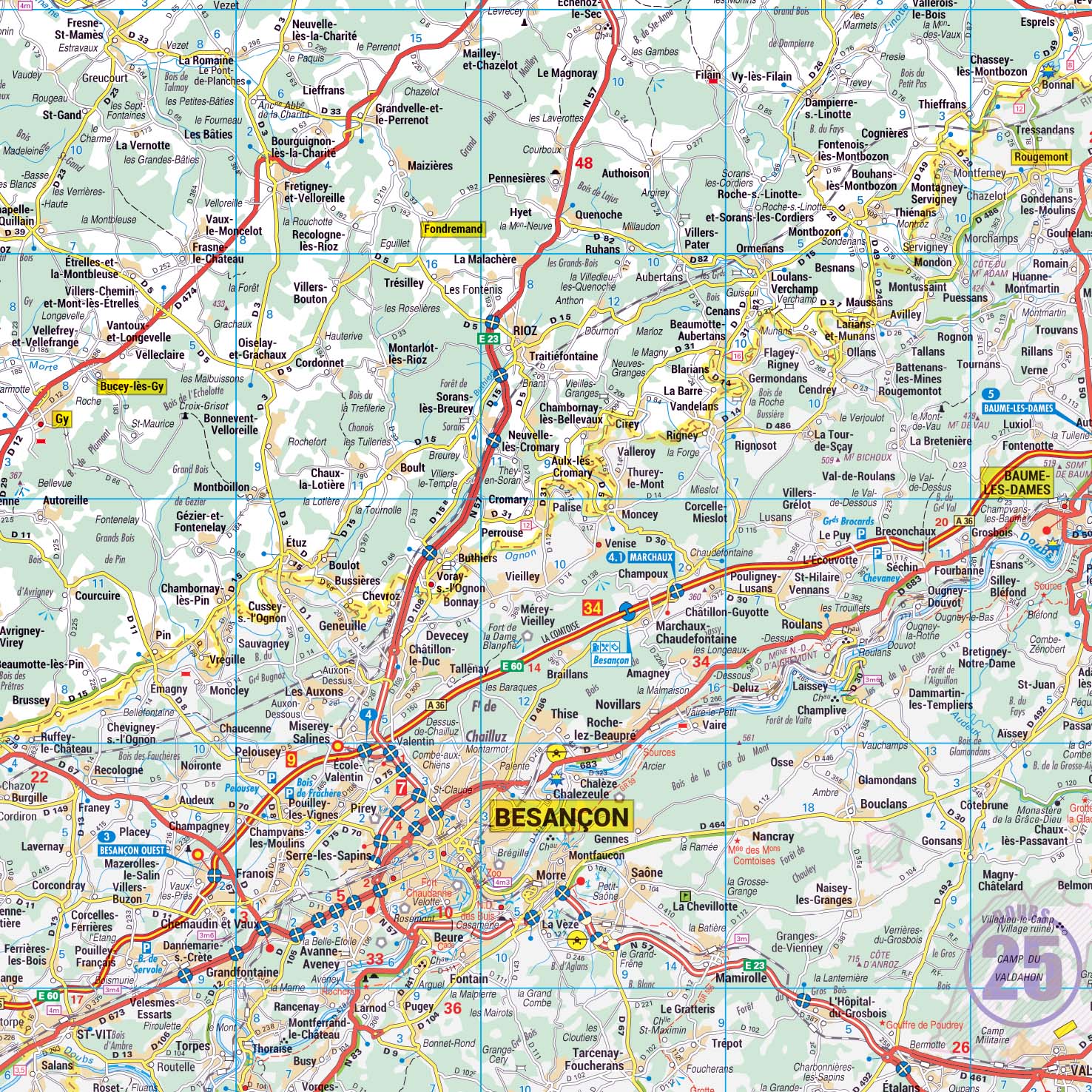 Dept_70_detail Poster de la carte routière du département de la Haute-Saône