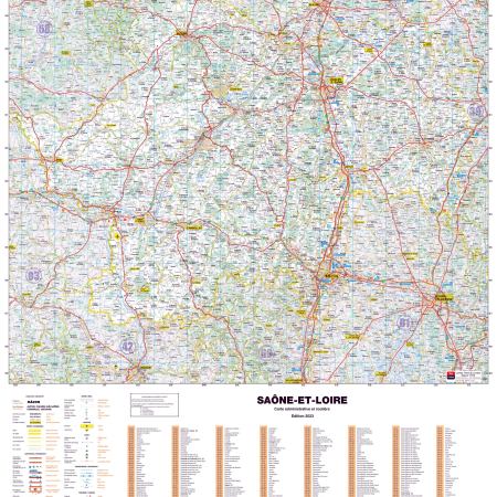Poster de la carte routière du département de la Saône-et-Loire