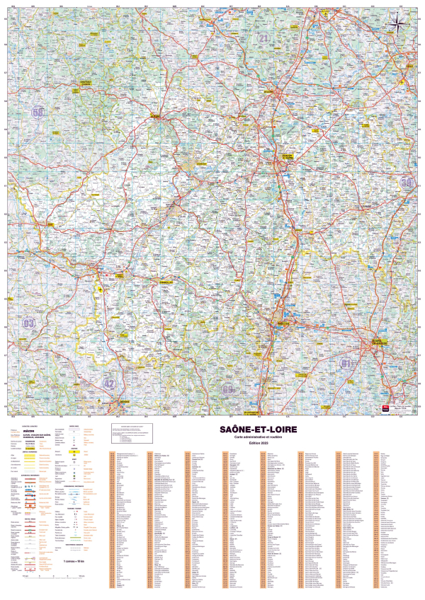 Poster de la carte routière du département de la Saône-et-Loire