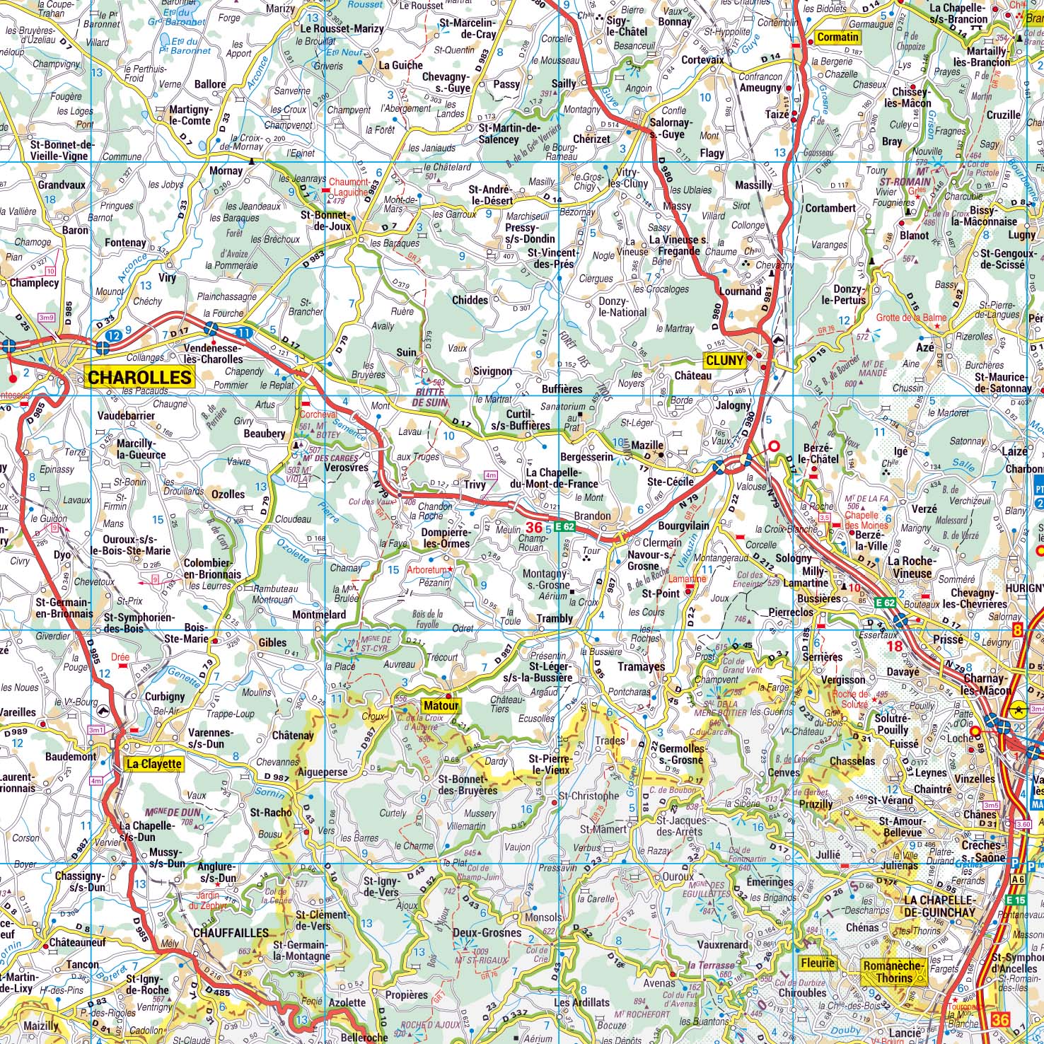 Poster de la carte routière du département de la Saône-et-Loire