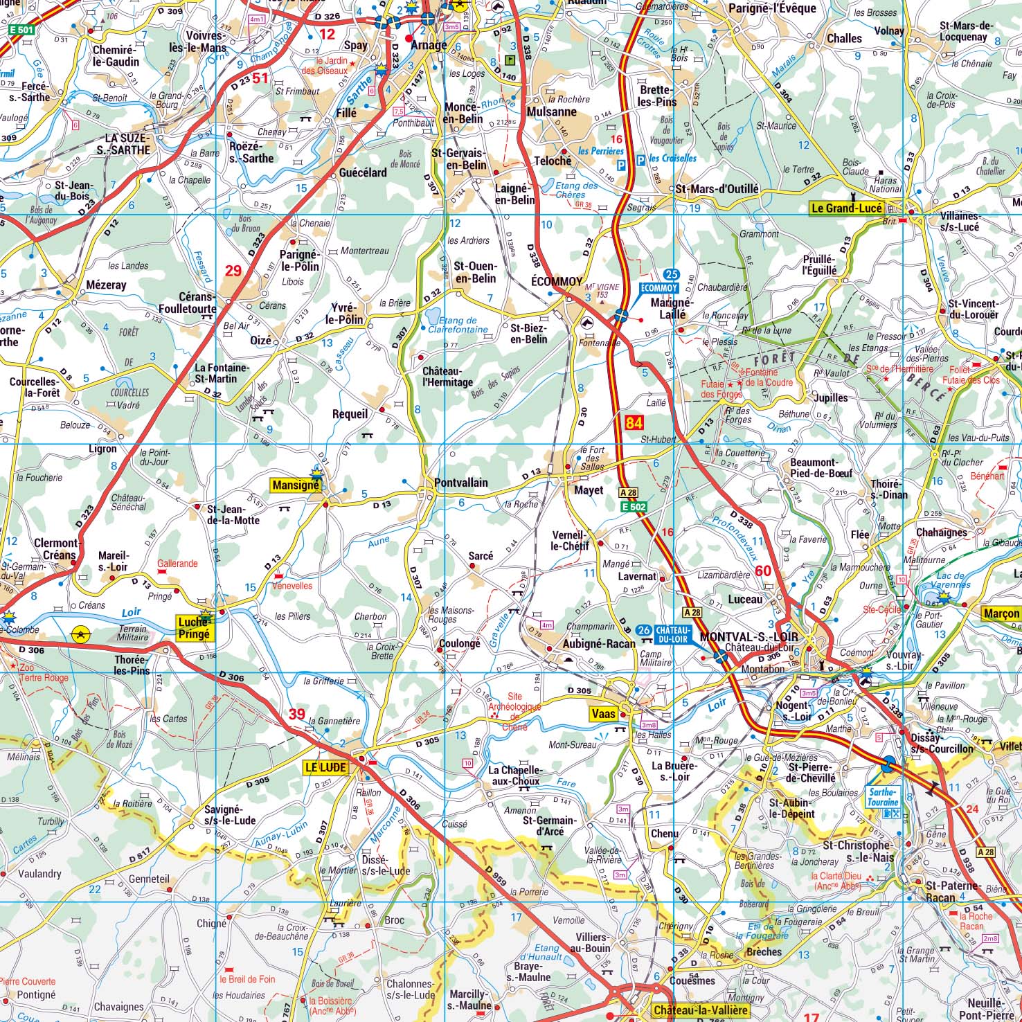 Dept_72_detail Poster de la carte routière du département de la Sarthe