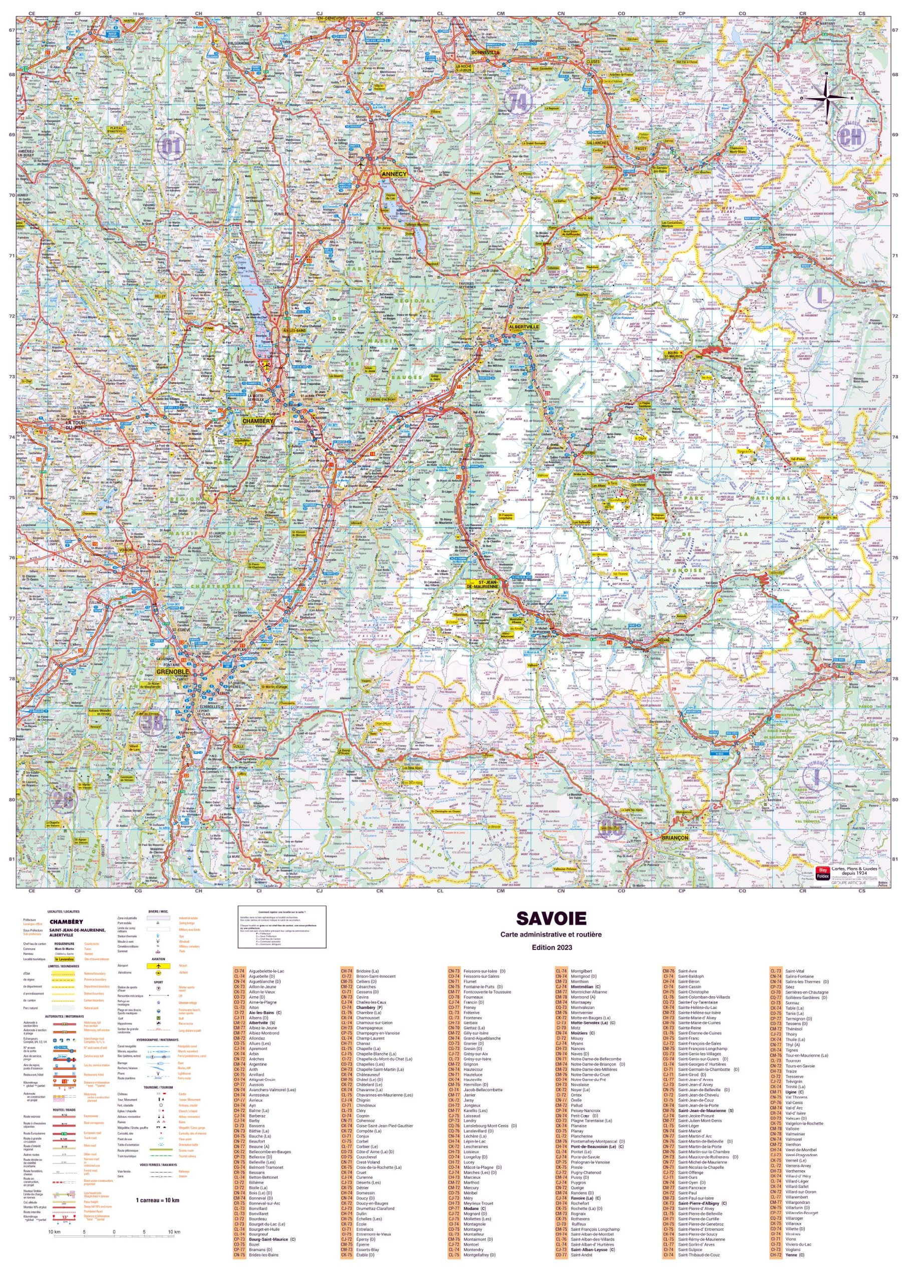 Dept_73 Poster de la carte routière du département de la Savoie