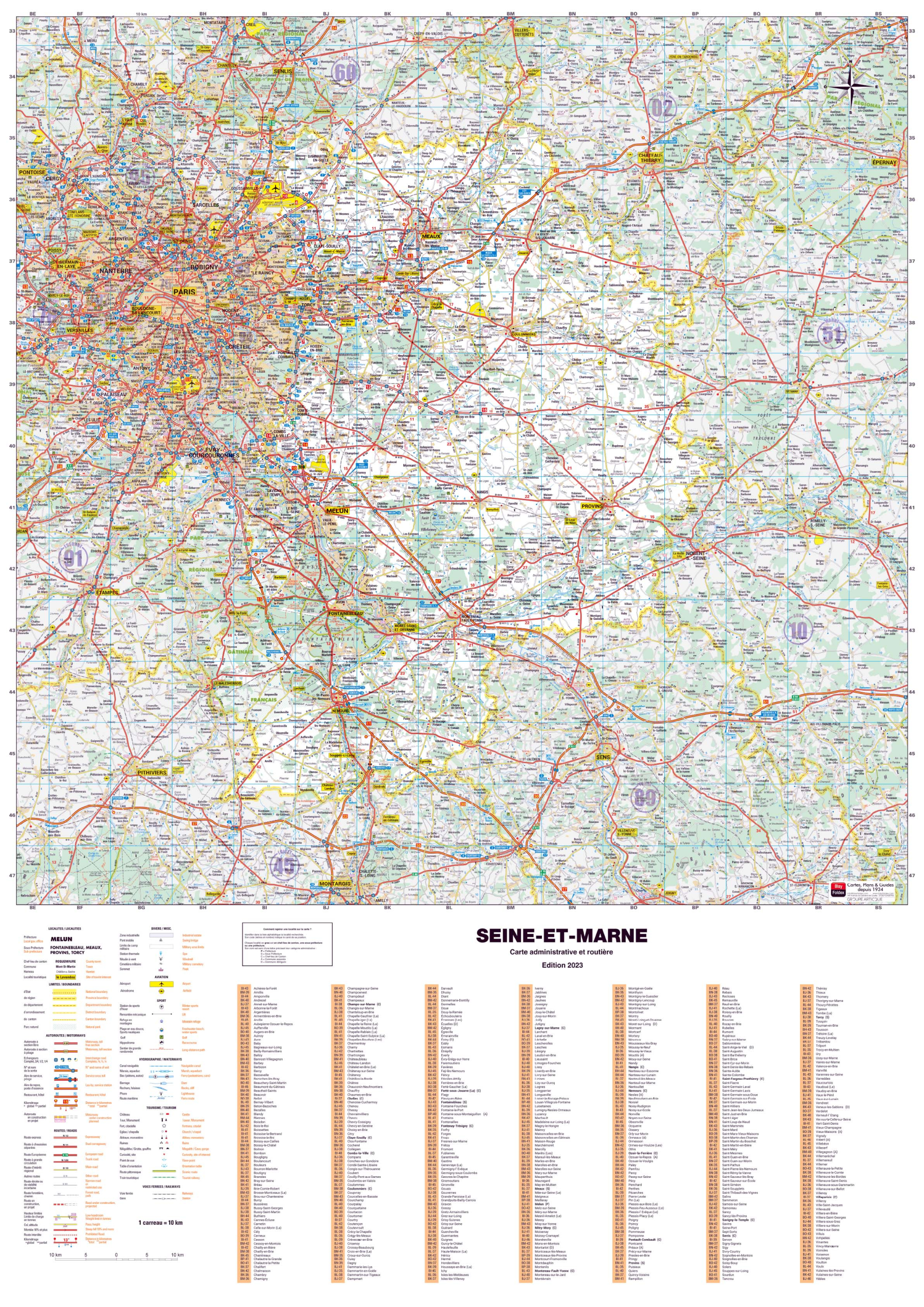 Dept_77 Poster de la carte routière du département de la Seine-et-Marne