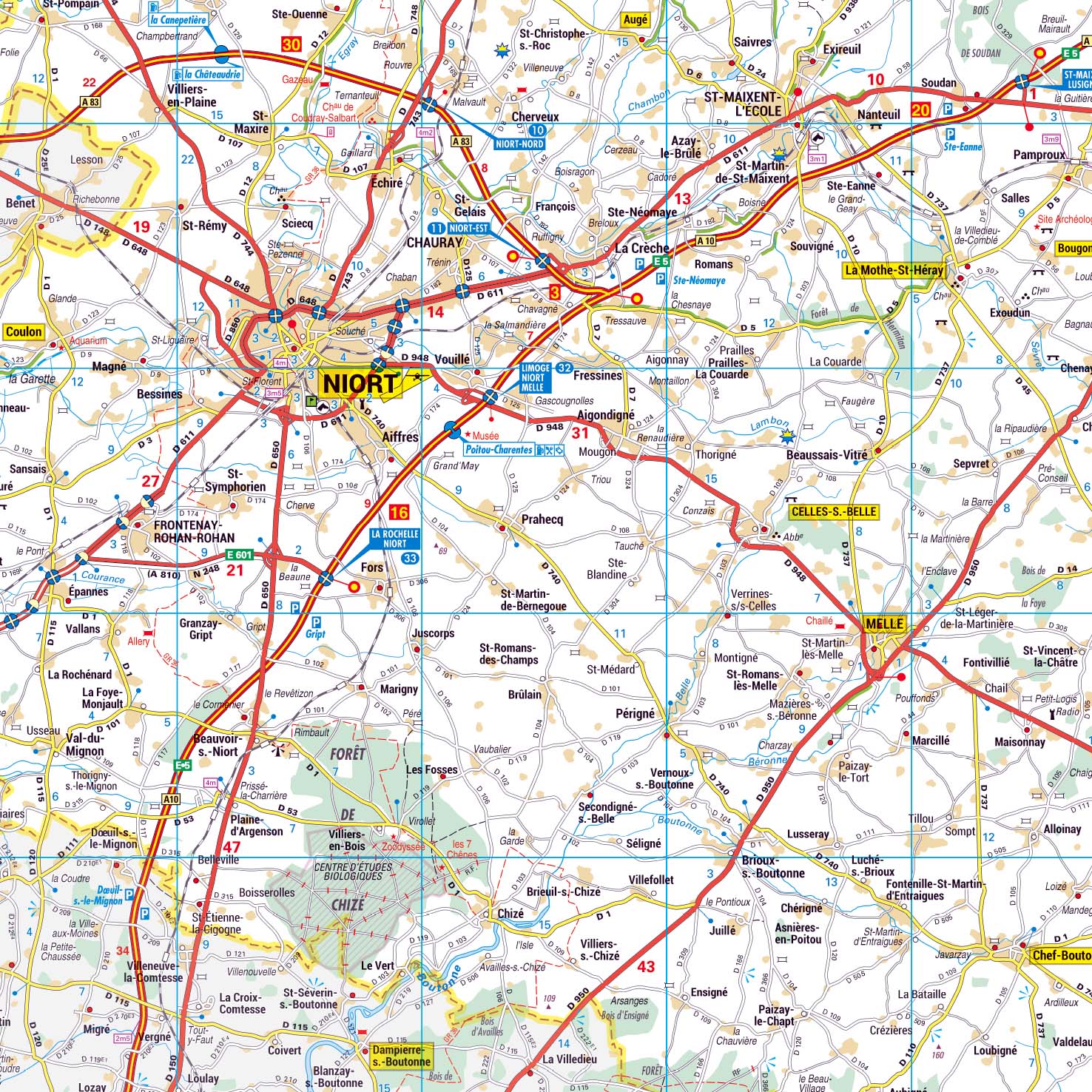 Poster de la carte routière du département des Deux-Sèvres