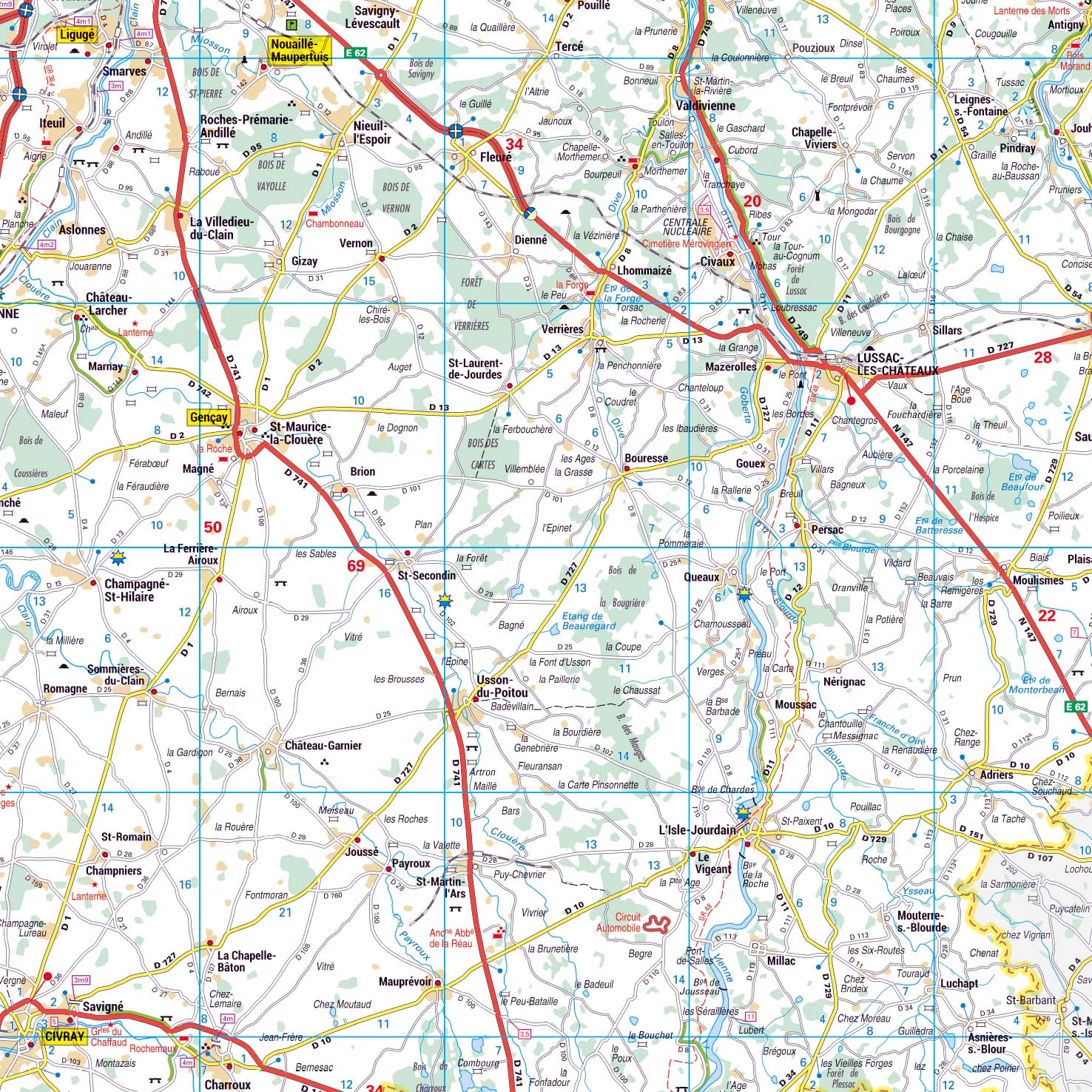 Dept_86_detail Poster de la carte routière du département de la Vienne