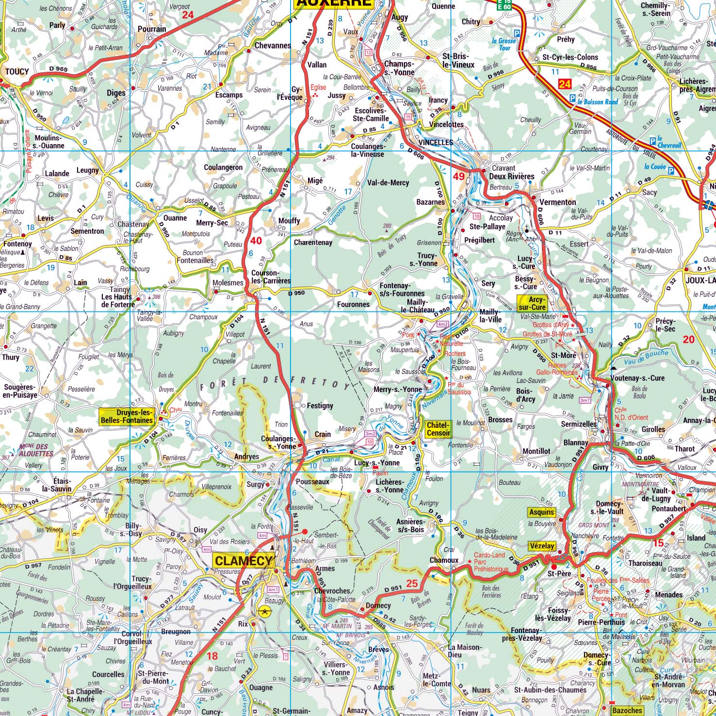 Poster de la carte routière du département de l'Yonne