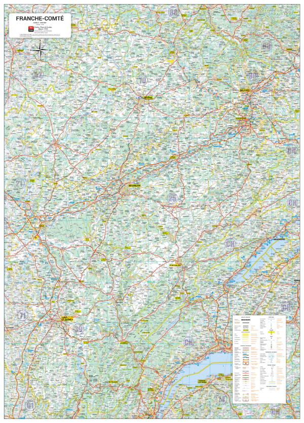 Poster de la carte routière de la région Franche-Comté