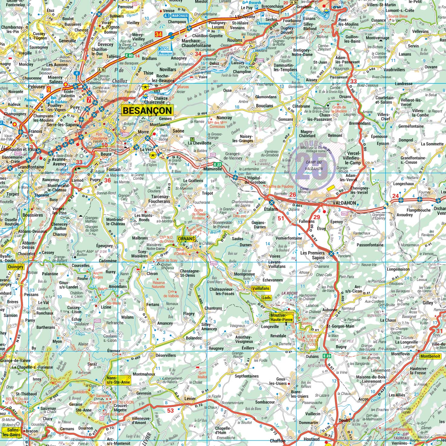 Franche-Comte_detail Poster de la carte routière de la région Franche-Comté