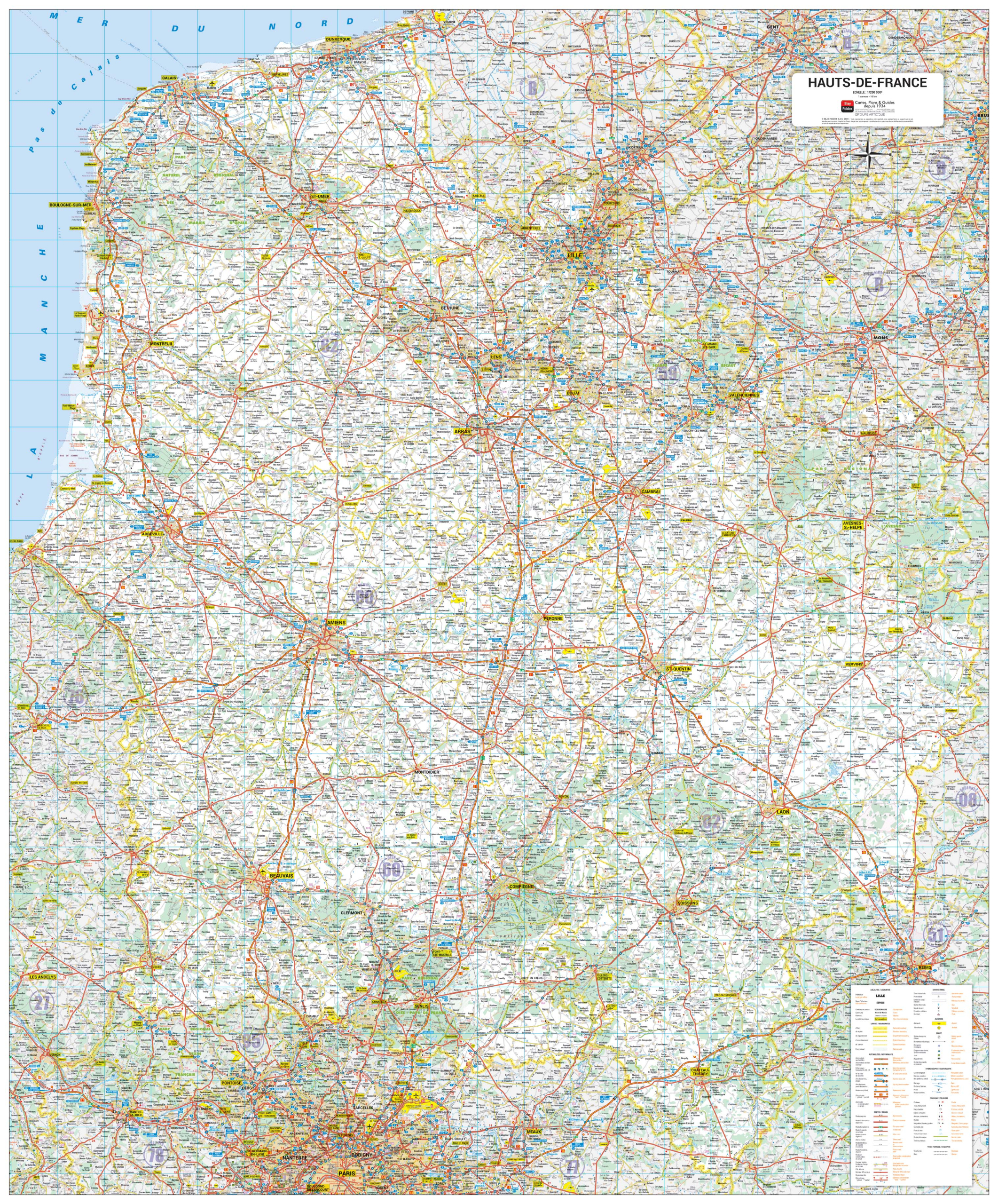 Hauts-de-France Poster de la carte routière de la région Hautes-de-France