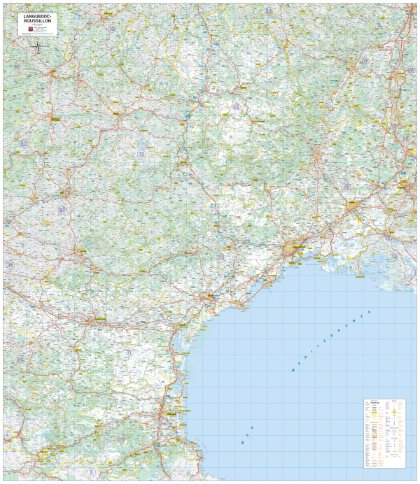 Poster de la carte routière de la région Languedoc-Roussillon