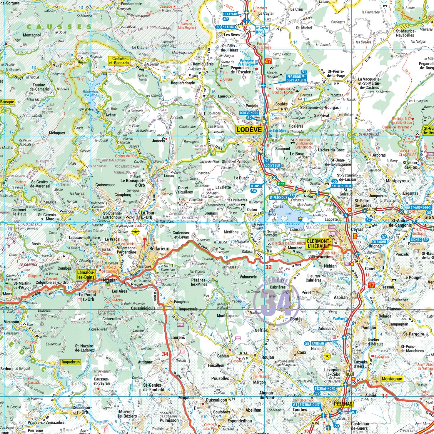 Poster de la carte routière de la région Languedoc-Roussillon