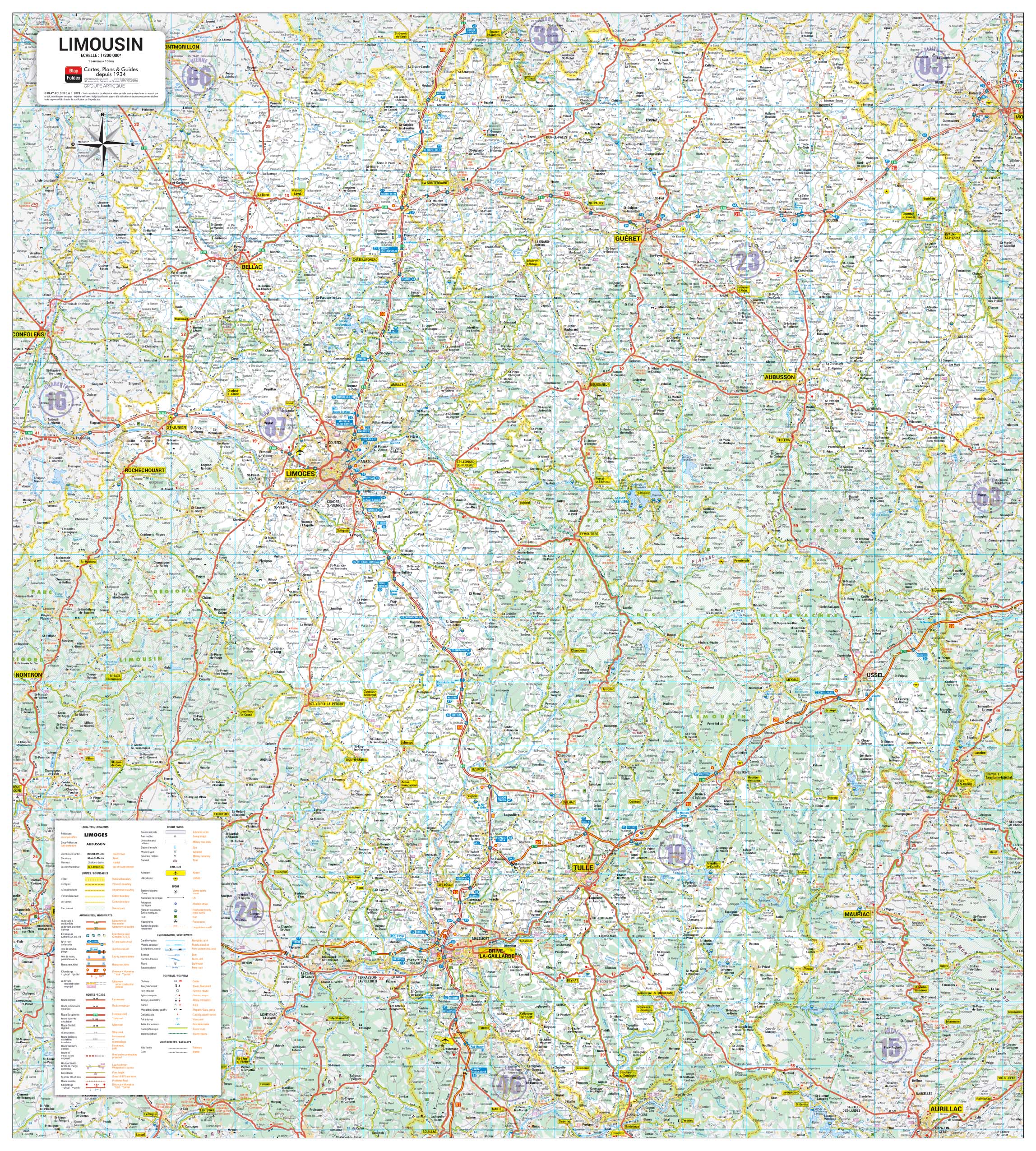 Poster de la carte routière de la région Limousin