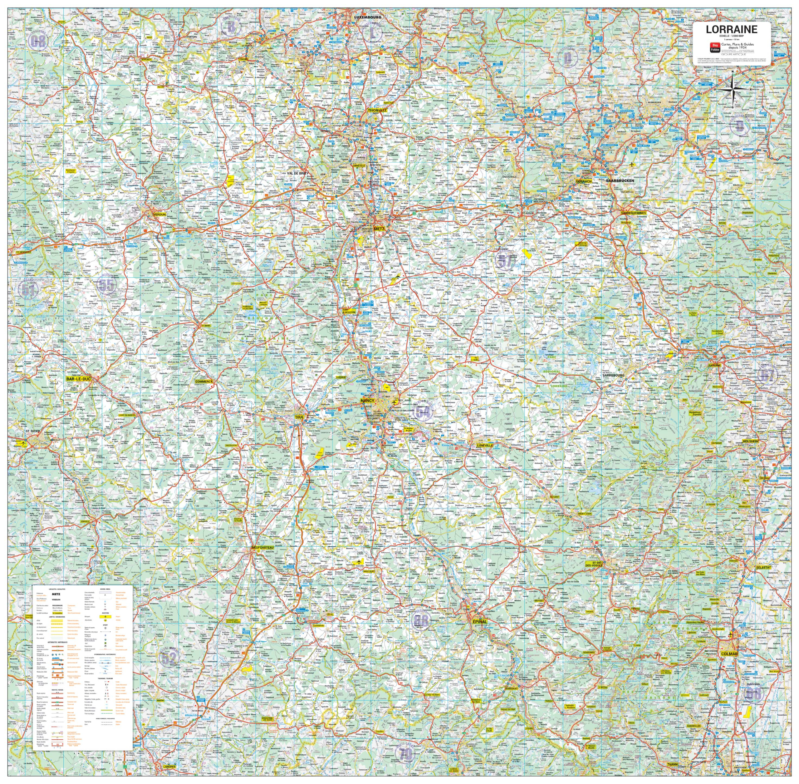 Lorraine Poster de la carte routière de la région Lorraine