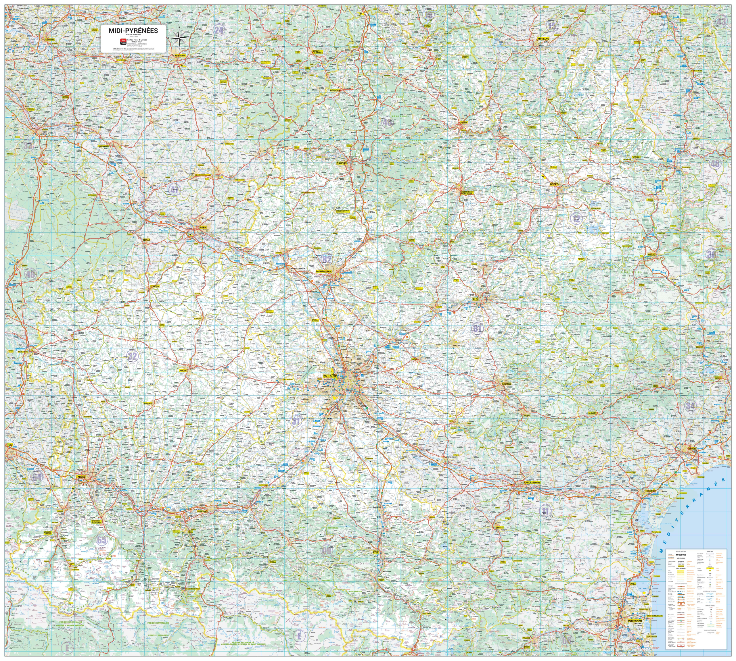 Poster de la carte routière de la région Midi-Pyrénées