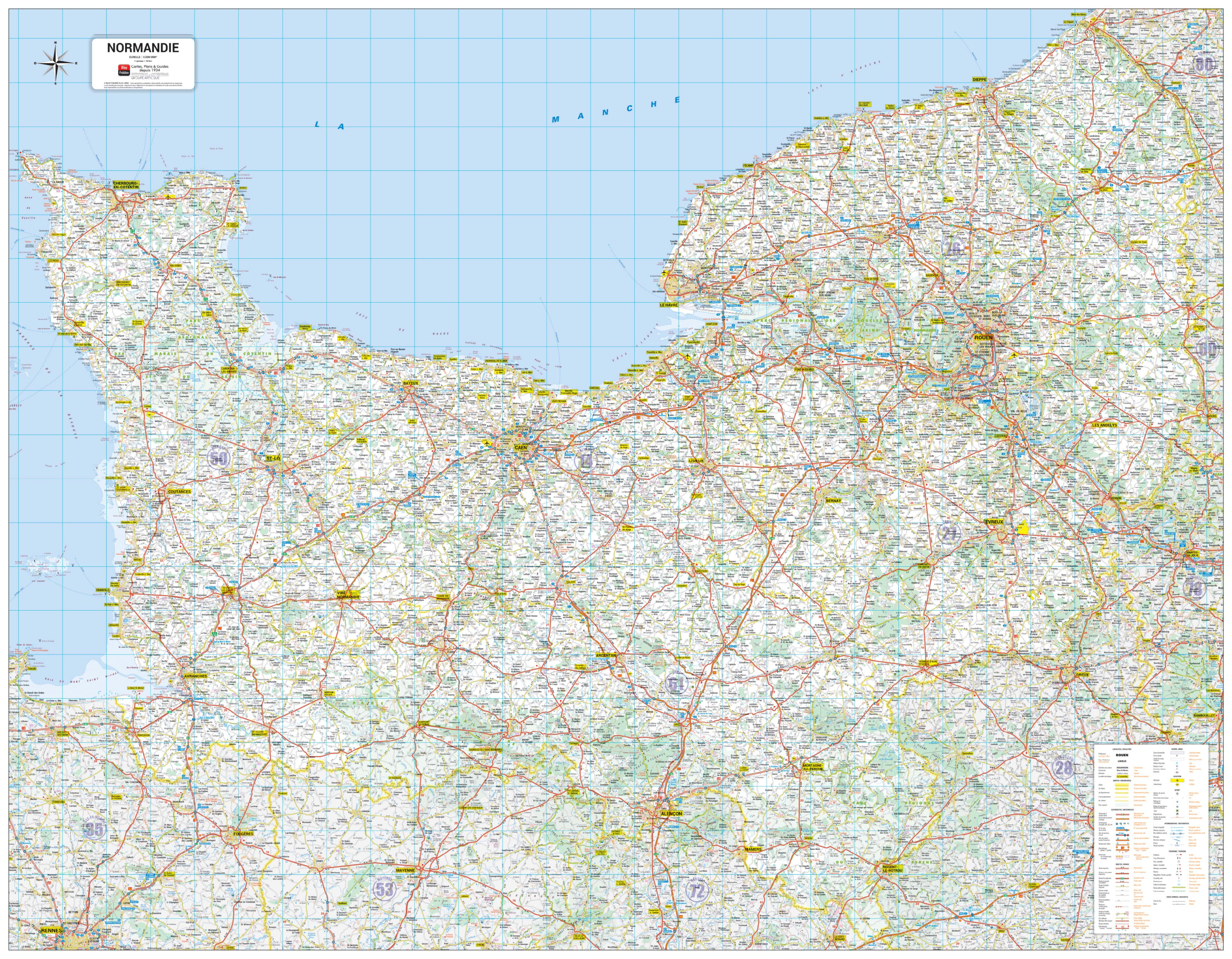 Poster de la carte routière de la région Normandie