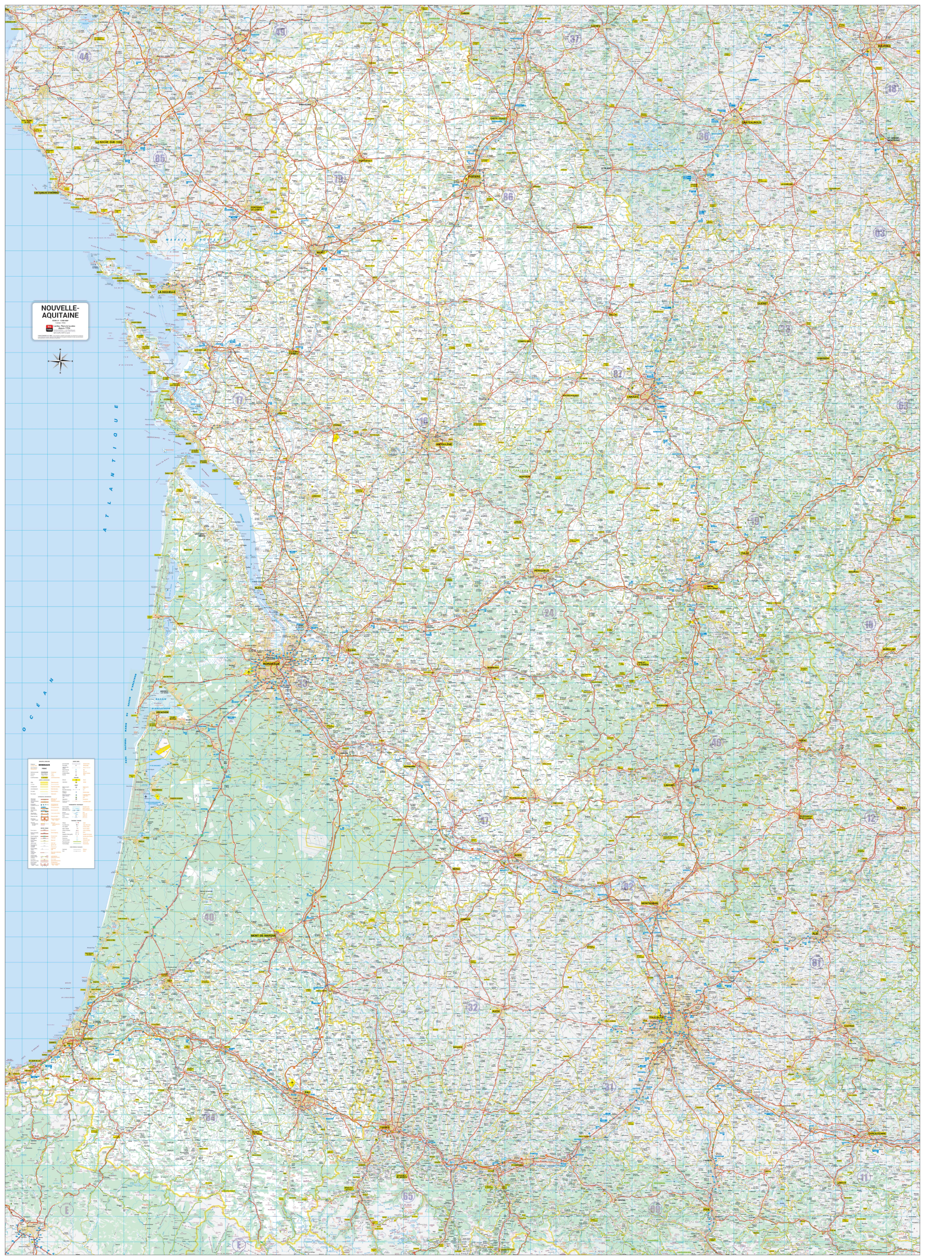 Poster de la carte routière de la région Nouvelle-Aquitaine
