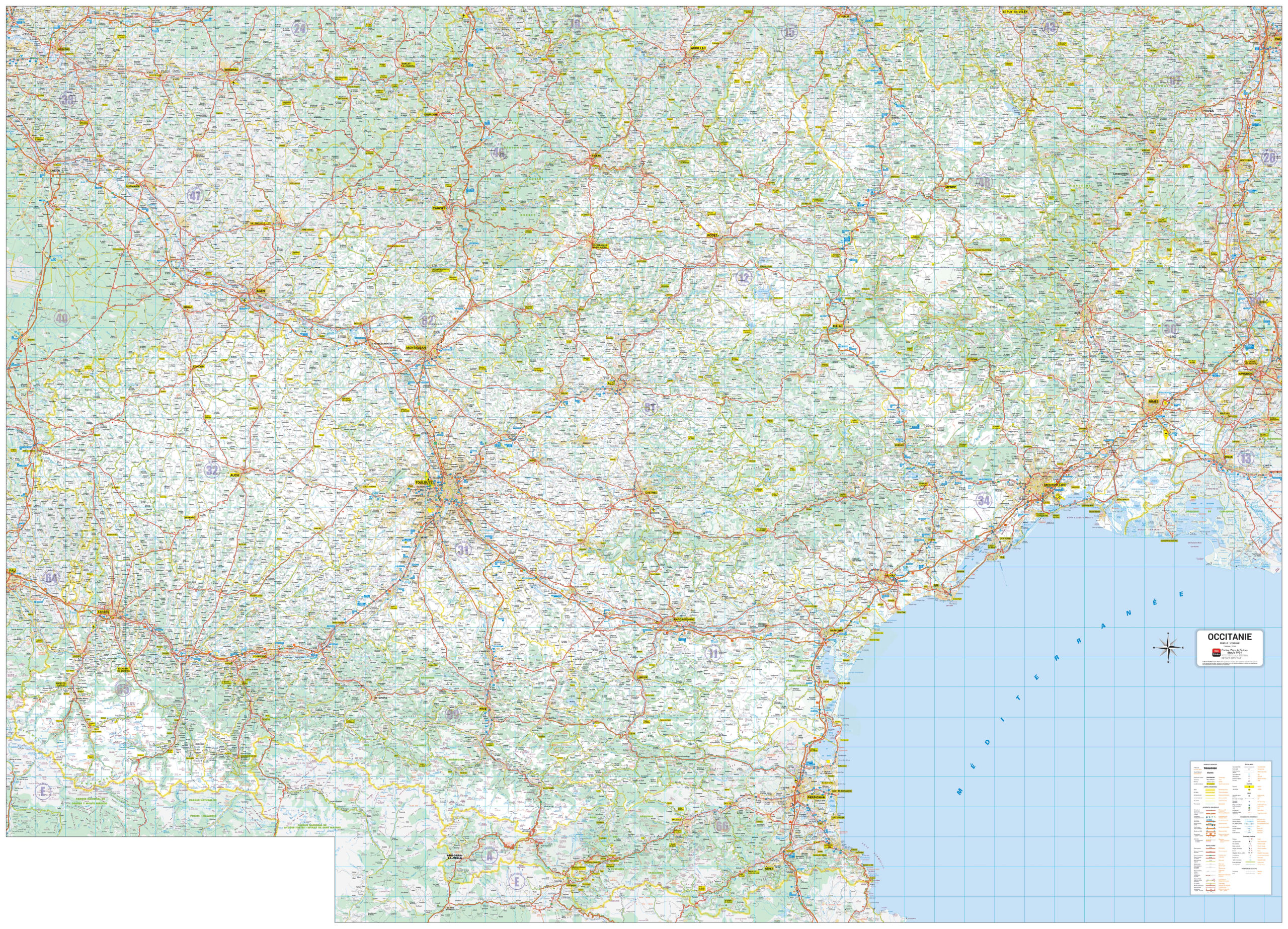 Poster de la carte routière de la région Occitanie
