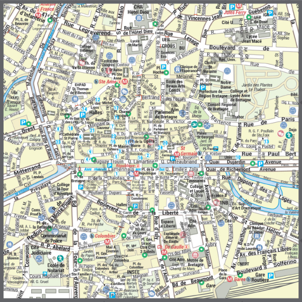 Poster du plan de ville de Rennes