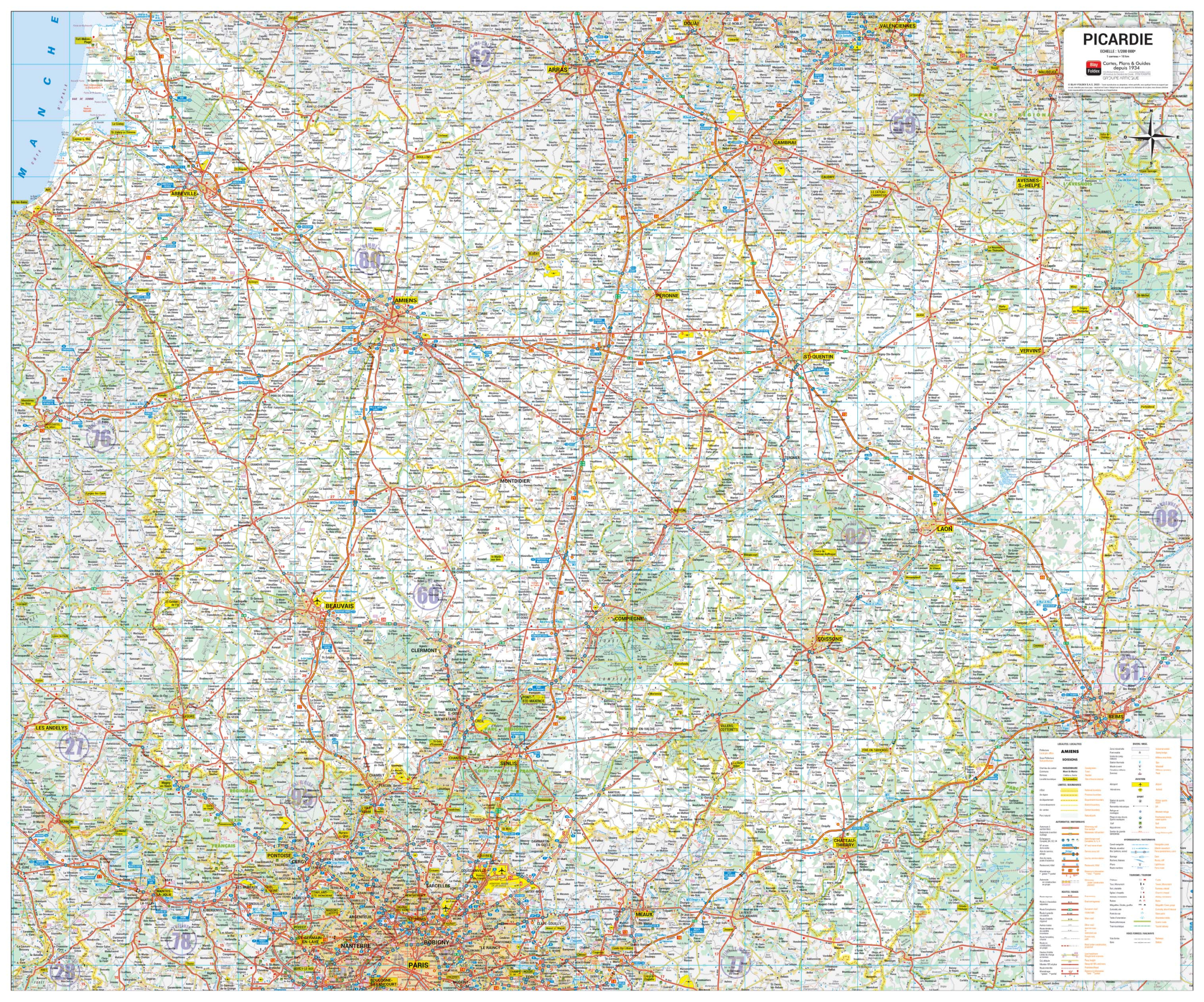 Poster de la carte routière de la région Picardie