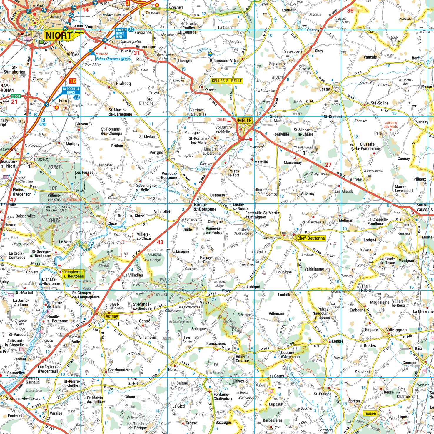 Poster de la carte routière de la région Poitou-Charentes