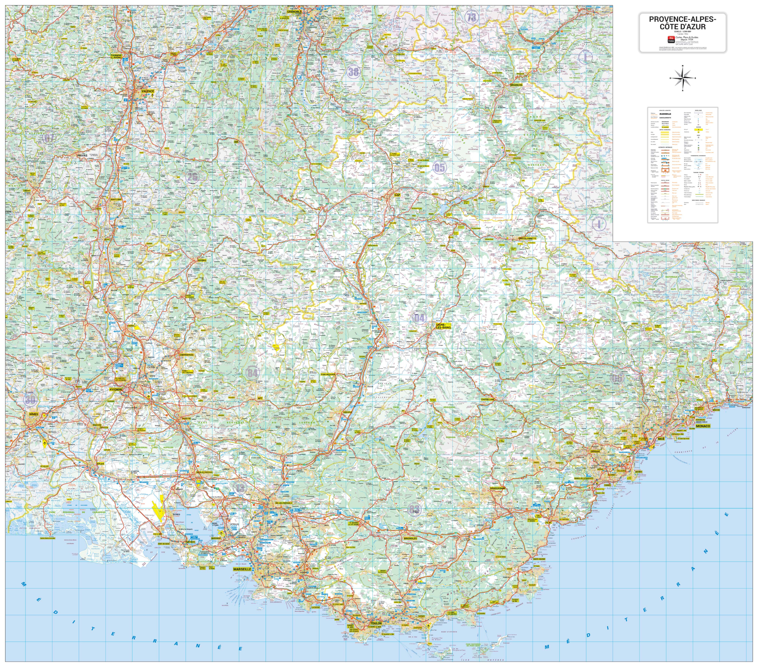 Provence-Alpes-Cote-dAzur Poster de la carte routière de la région Provence-Alpes-Côte-d'Azur
