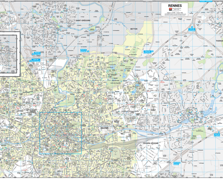 Plan de ville de Rennes Grand Format réalisé par l'atelier Blay Foldex