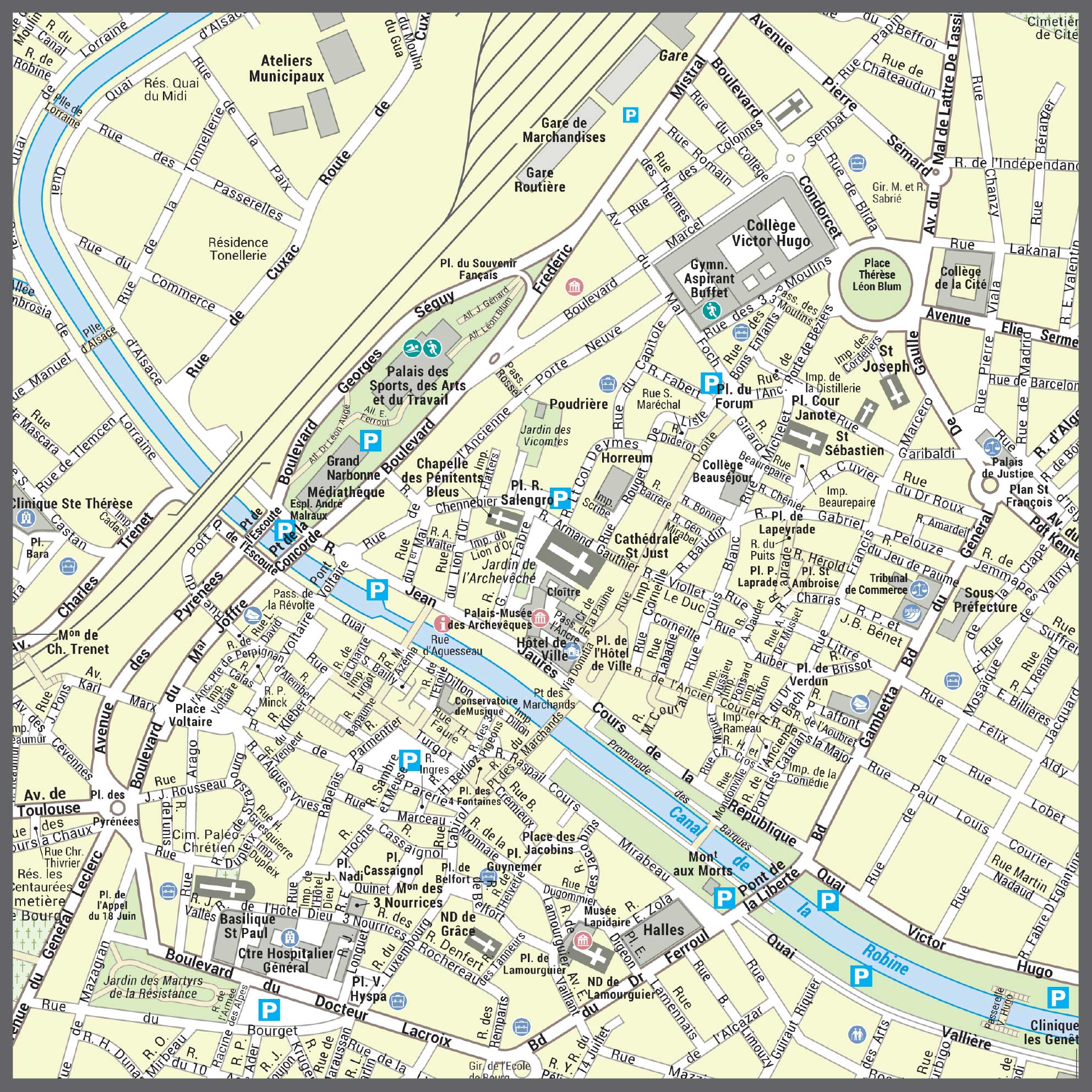 Poster du plan de ville de Narbonne