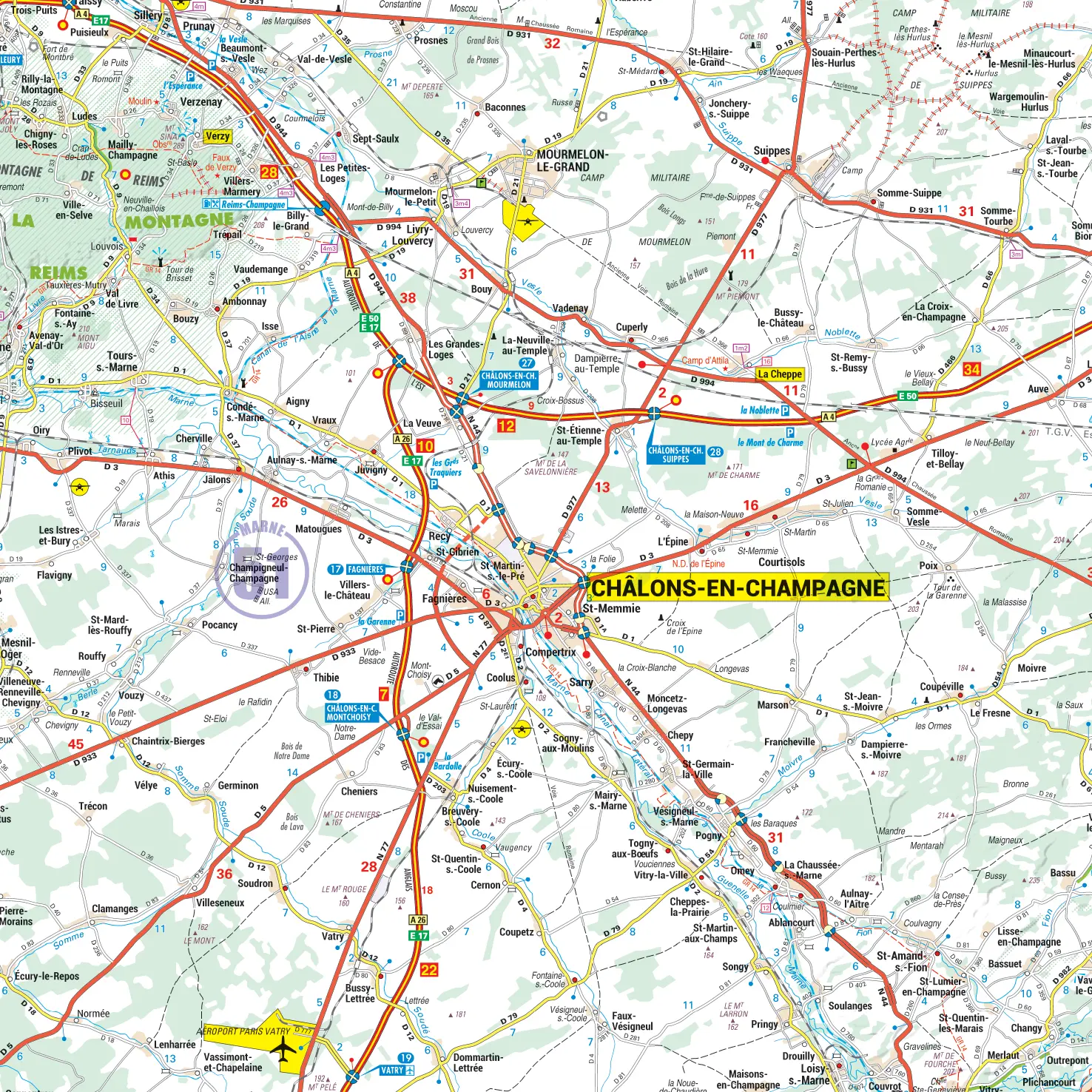 Carte routière et touristique de la région Champagne-Ardenne