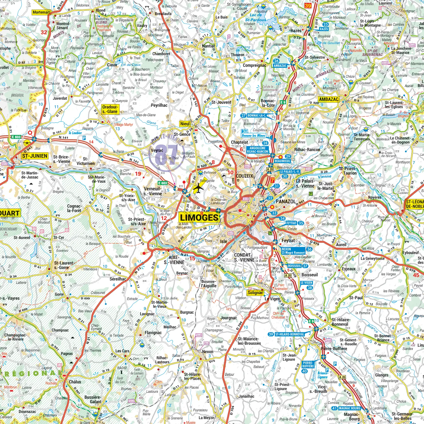 Det_Limoges Carte routière et touristique de la région Limousin