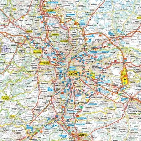 Carte routière et touristique de la région Auvergne Rhône-Alpes