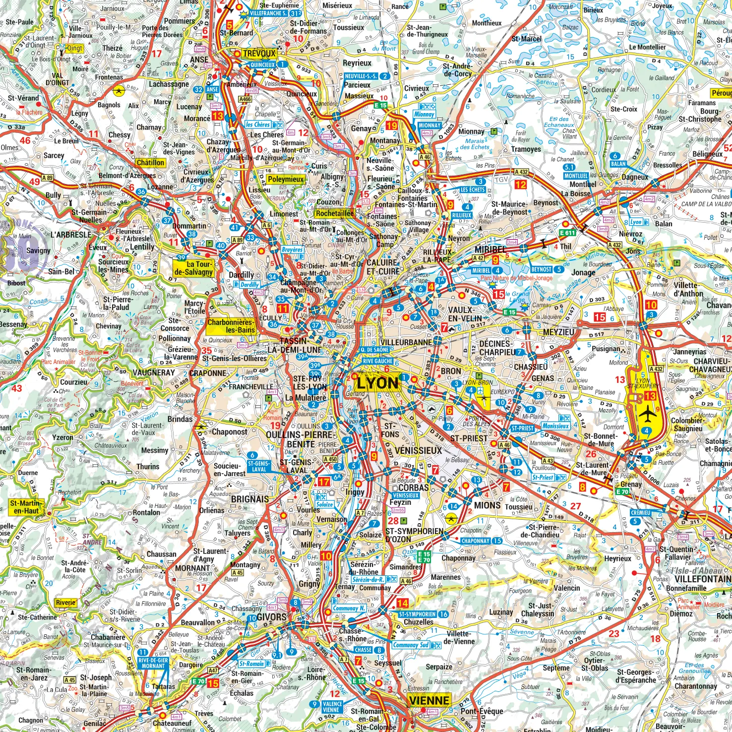 Carte routière et touristique de la région Auvergne Rhône-Alpes