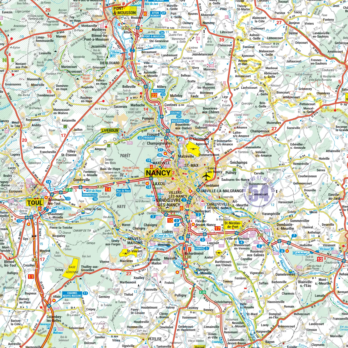 Carte routière et touristique de la région Lorraine