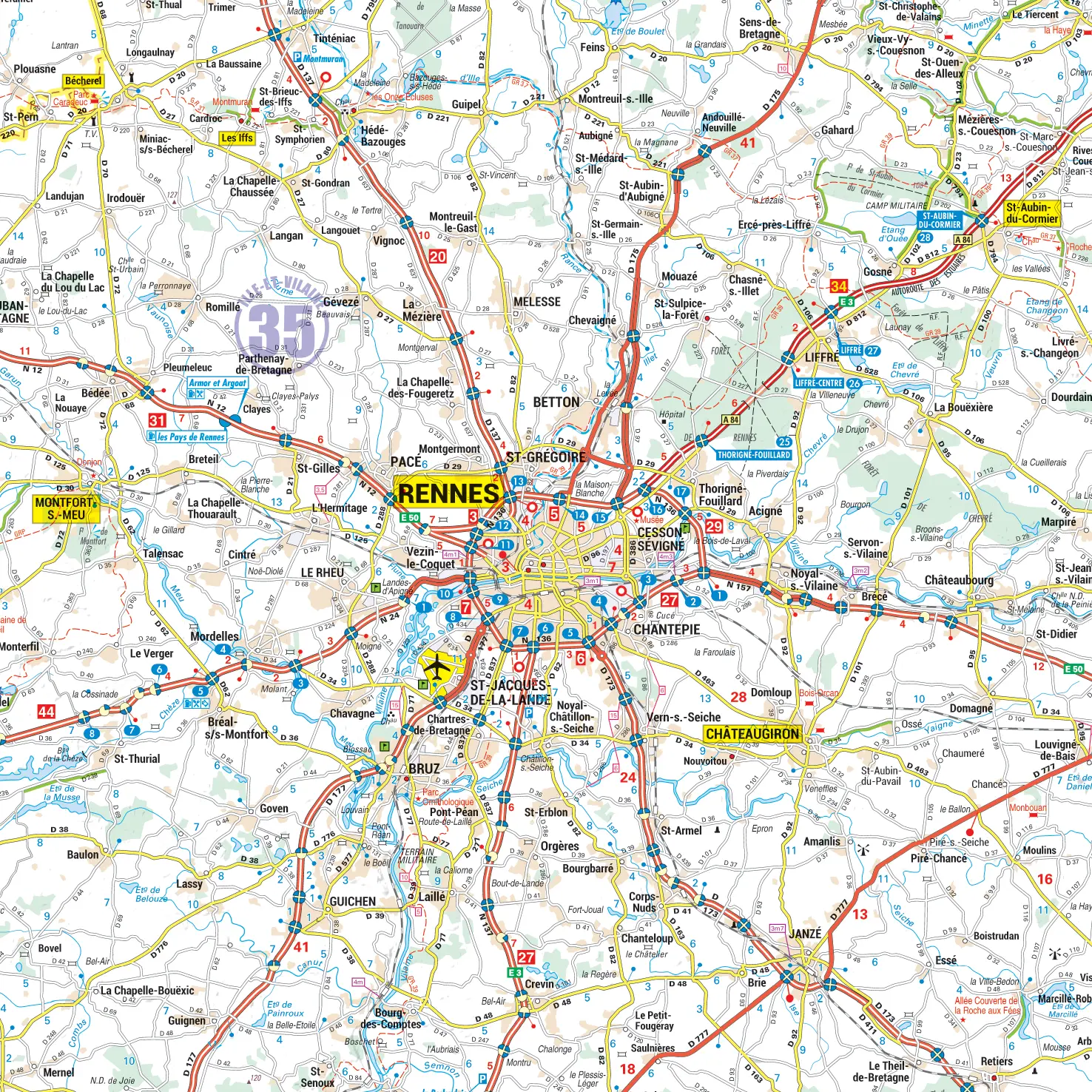 Carte routière et touristique de la région Bretagne