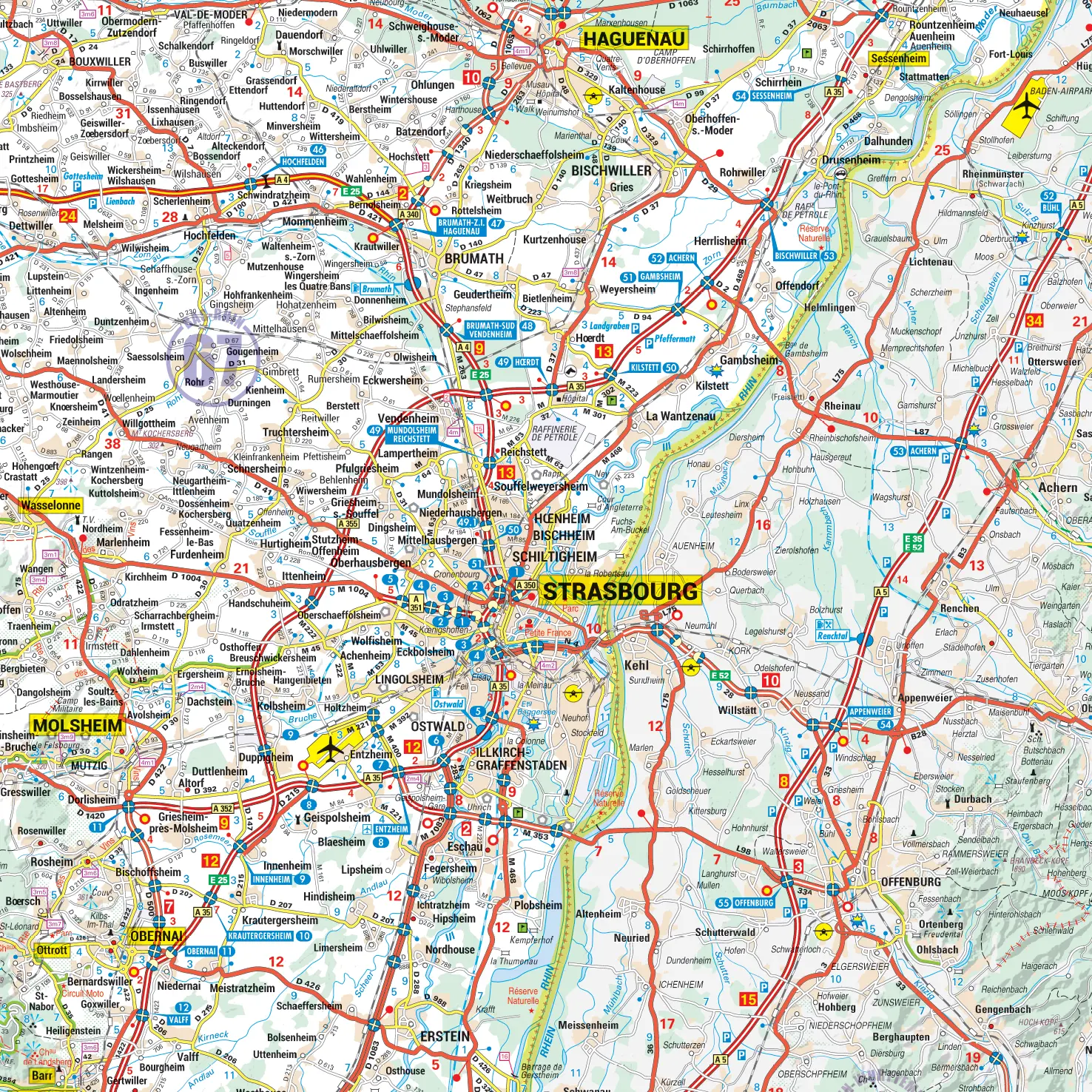 Carte routière et touristique de la région Alsace Grand Est