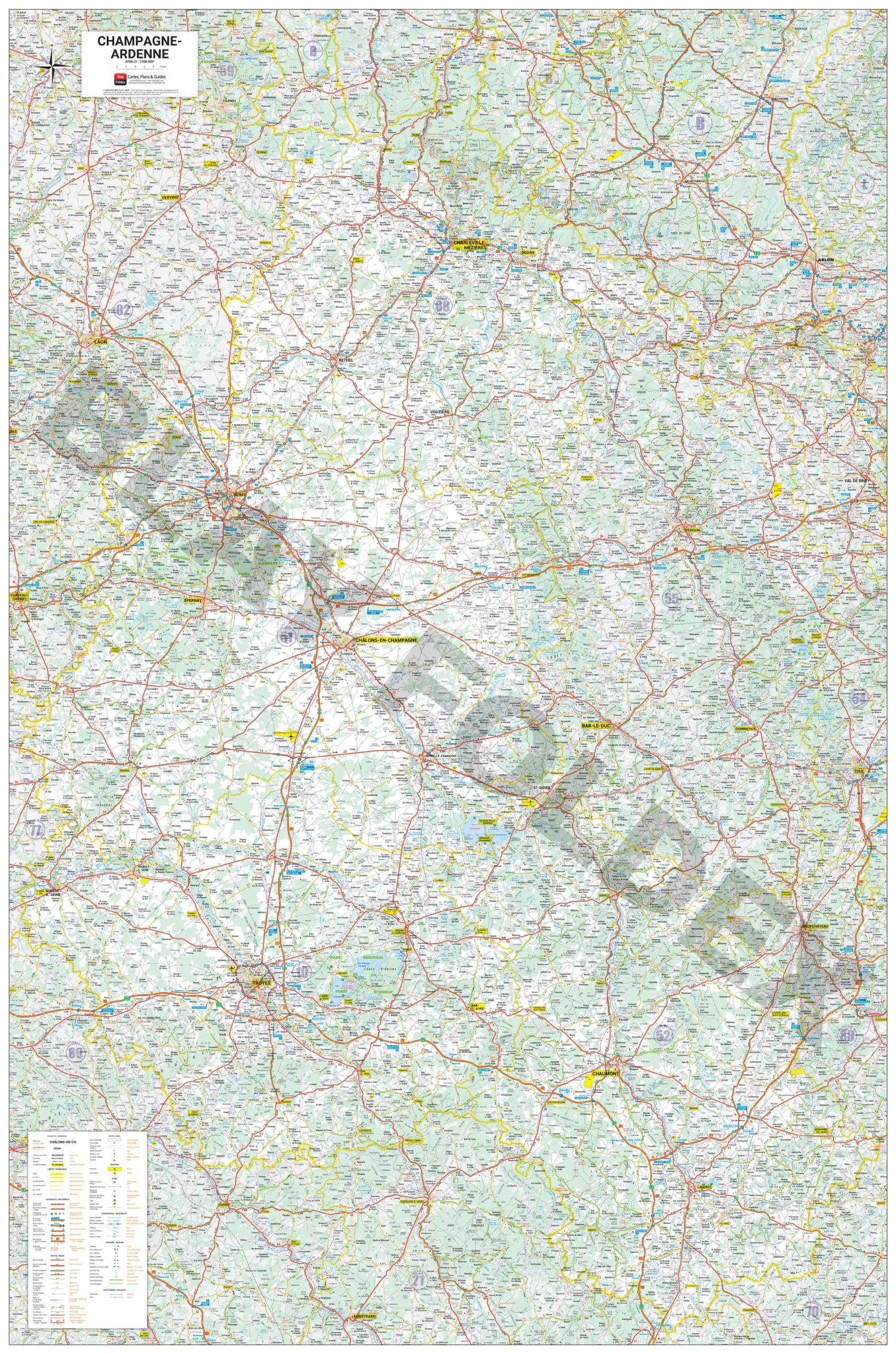 Carte routière et touristique de la région Champagne-Ardenne