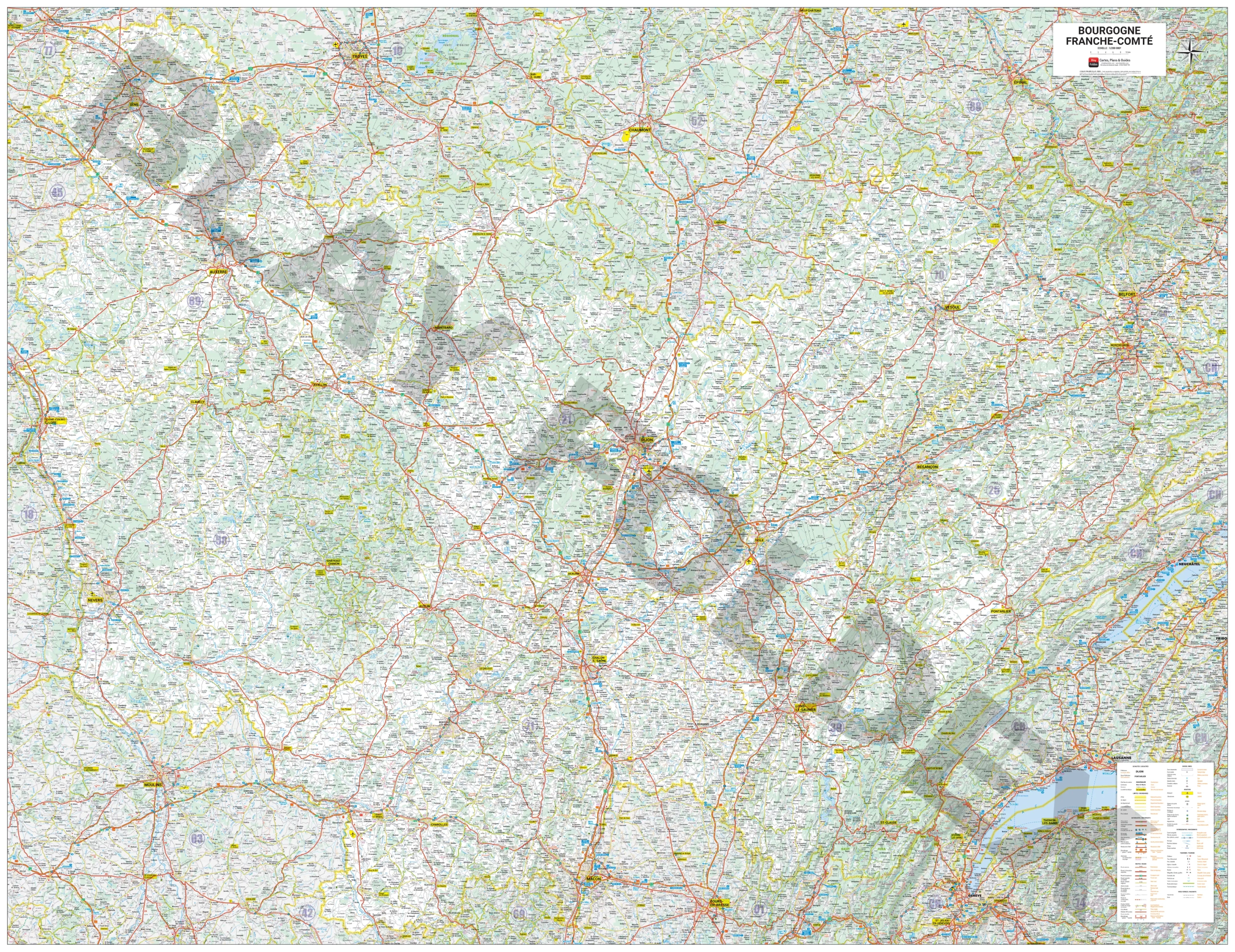 Carte routière et touristique de la région Franche-Comté