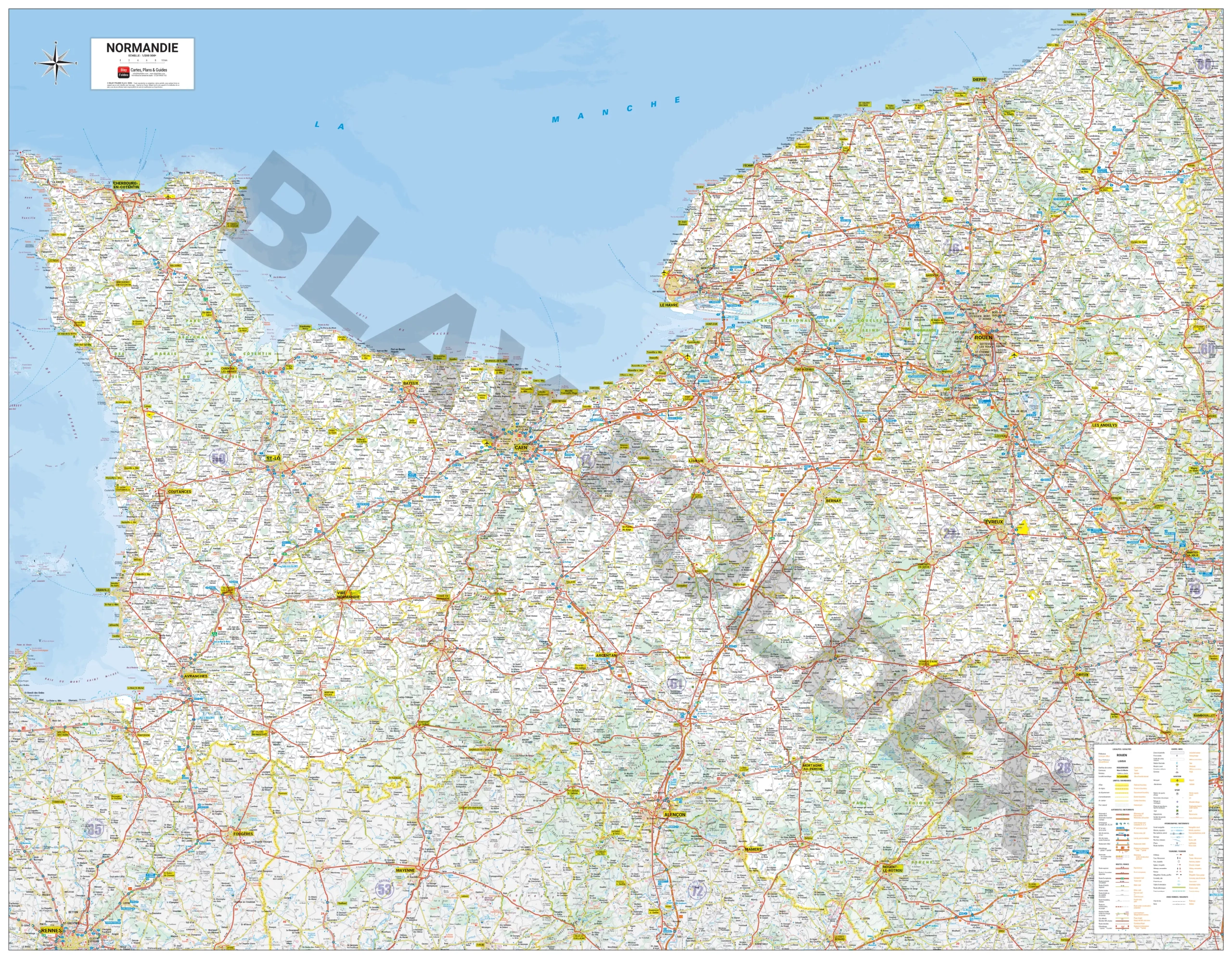 Carte routière et touristique de la région Normandie
