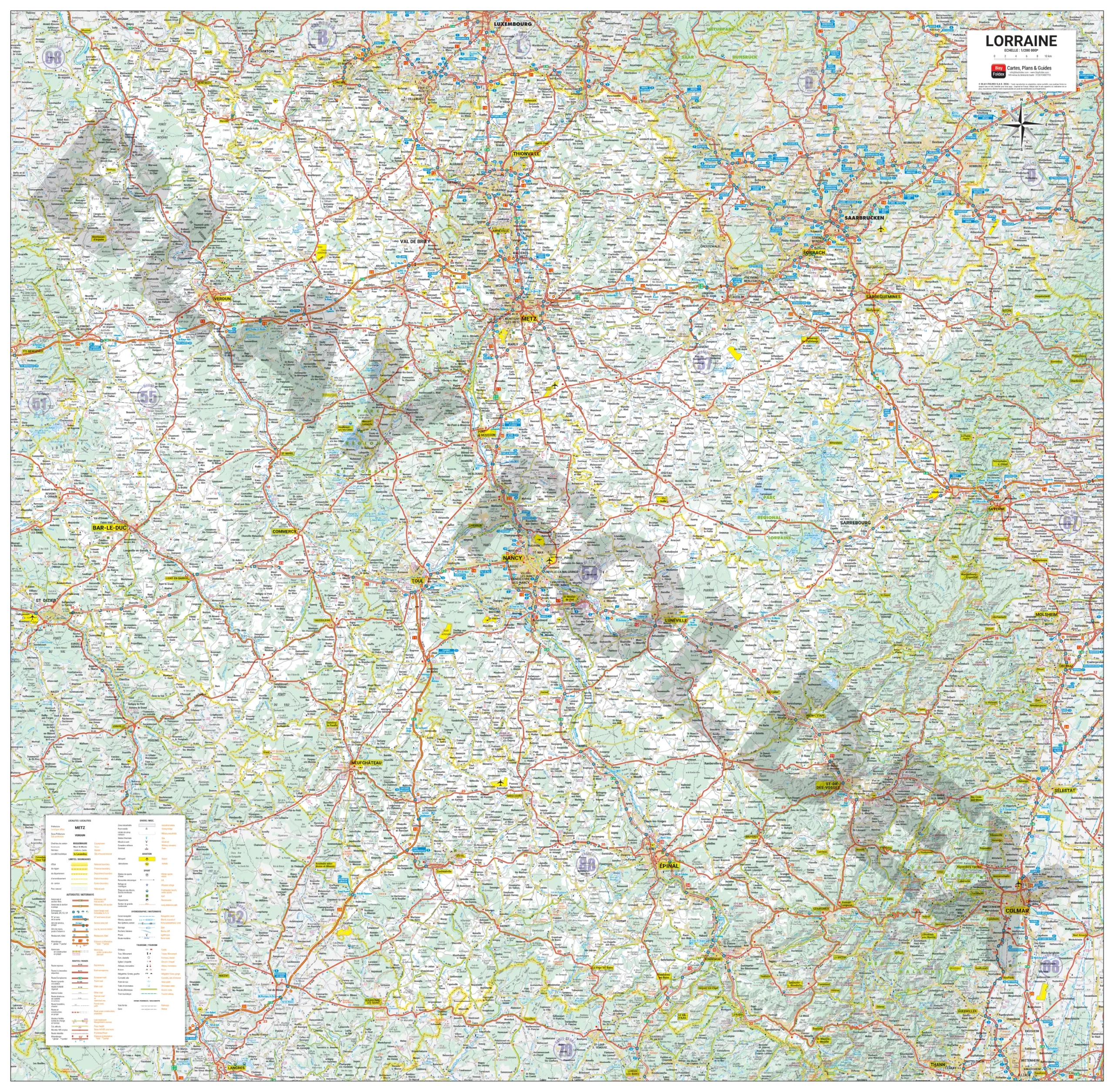 Carte routière et touristique de la région Lorraine