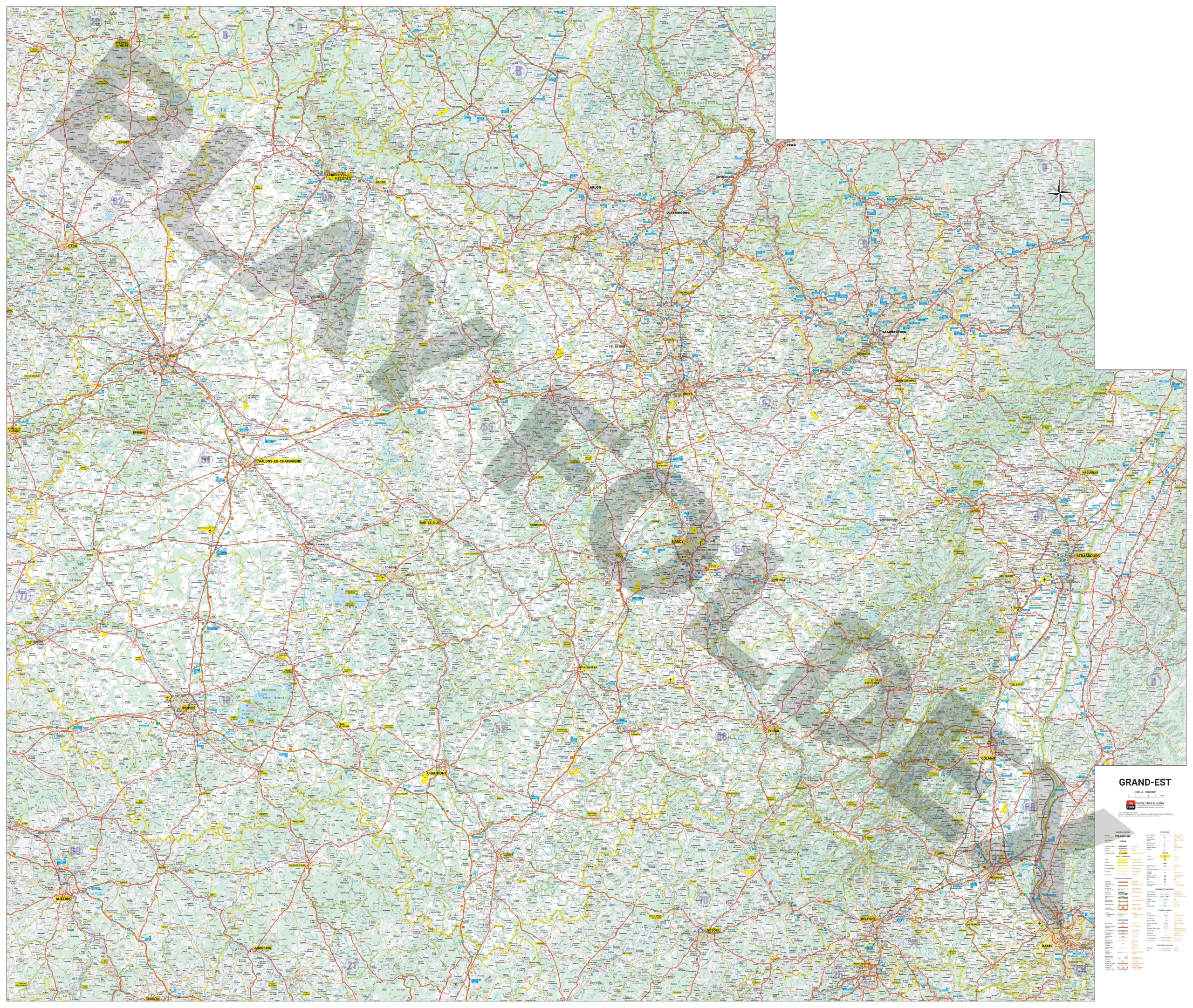 Carte routière et touristique de la région Grand Est