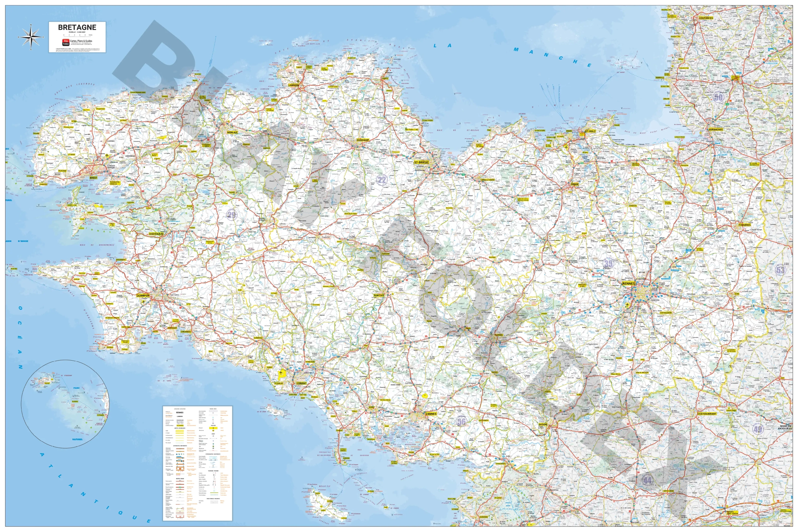 Carte routière et touristique de la région Bretagne
