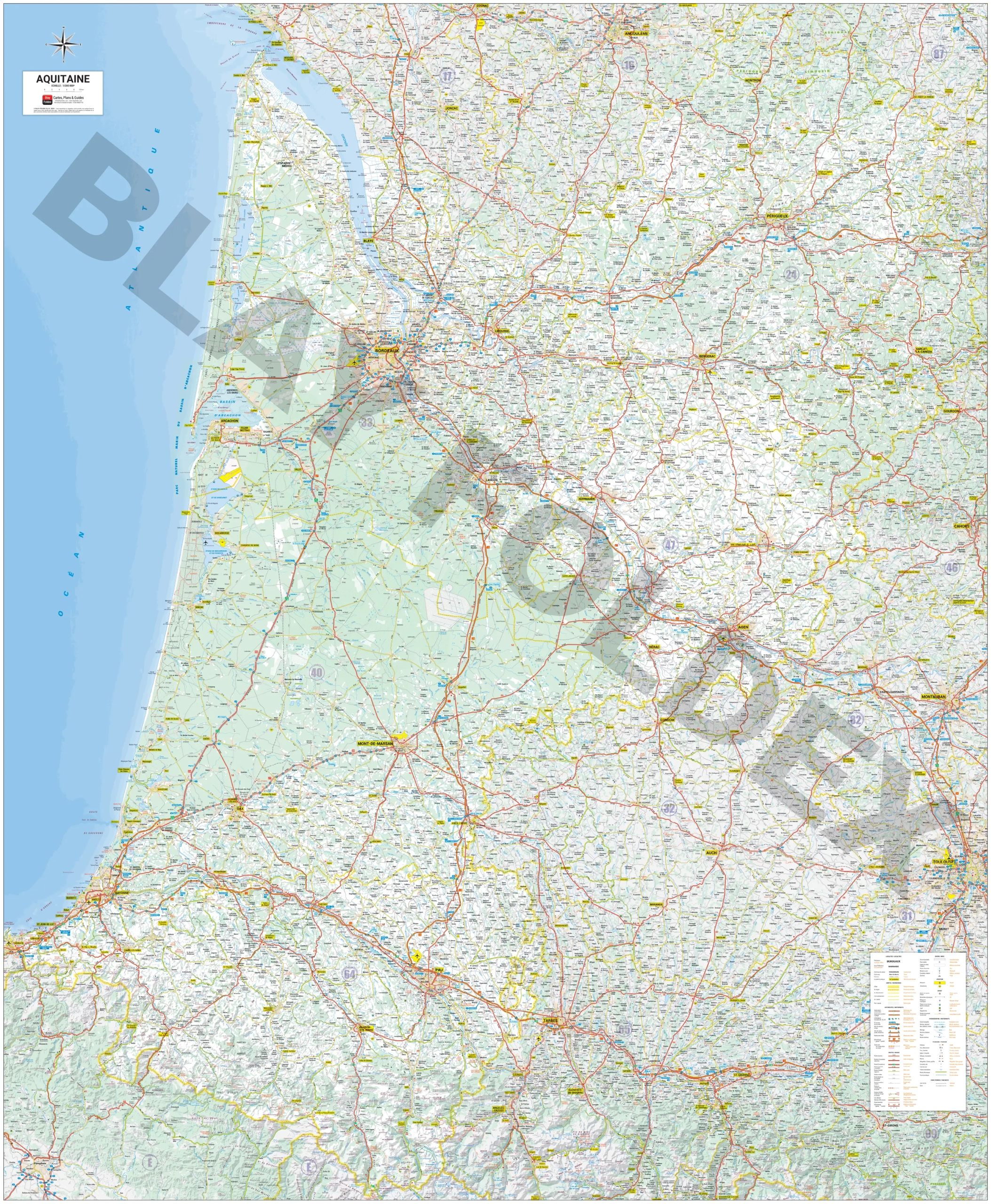 Carte routière et touristique de la région Aquitaine