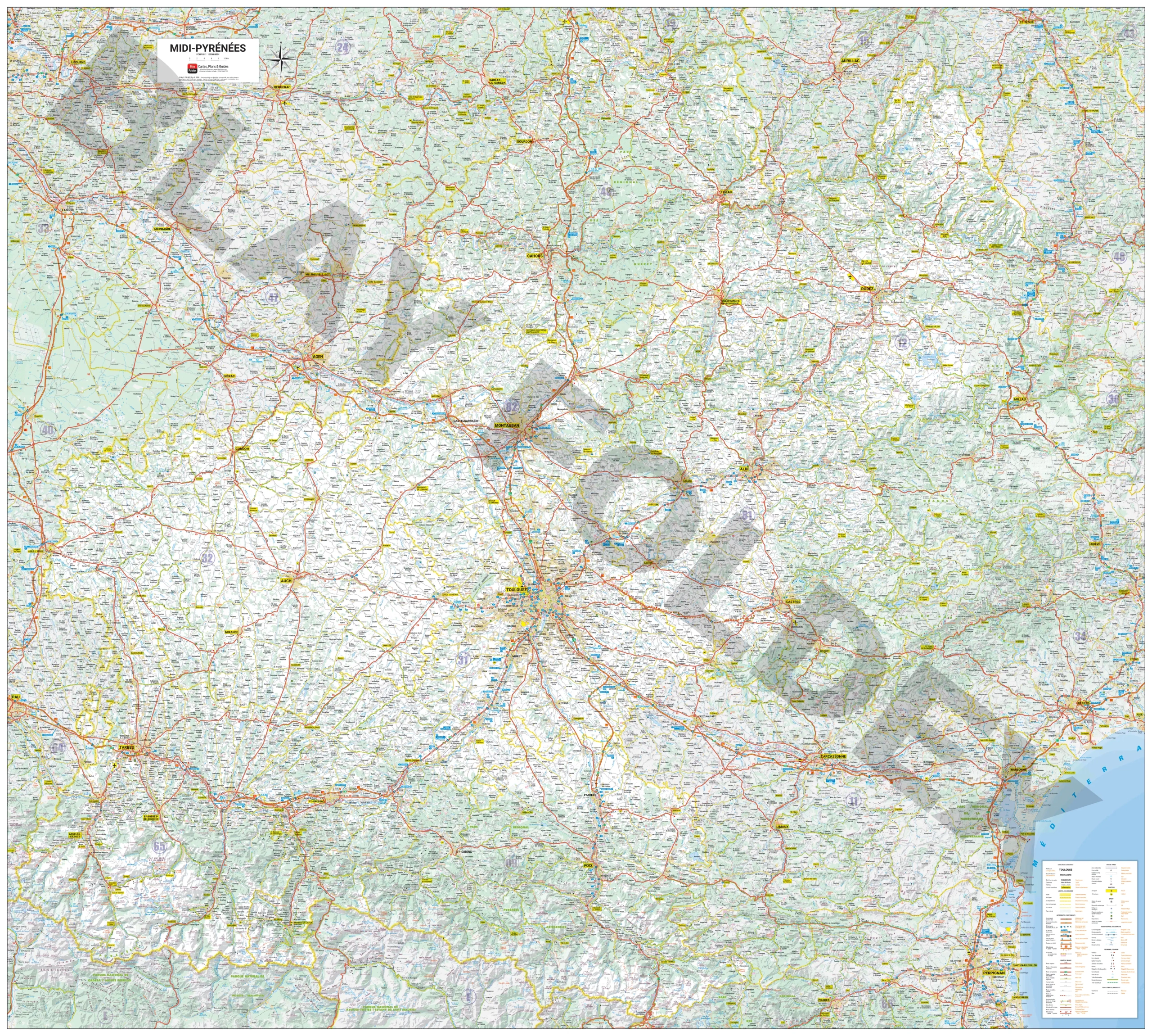 Carte routière et touristique de la région Midi-Pyrénées