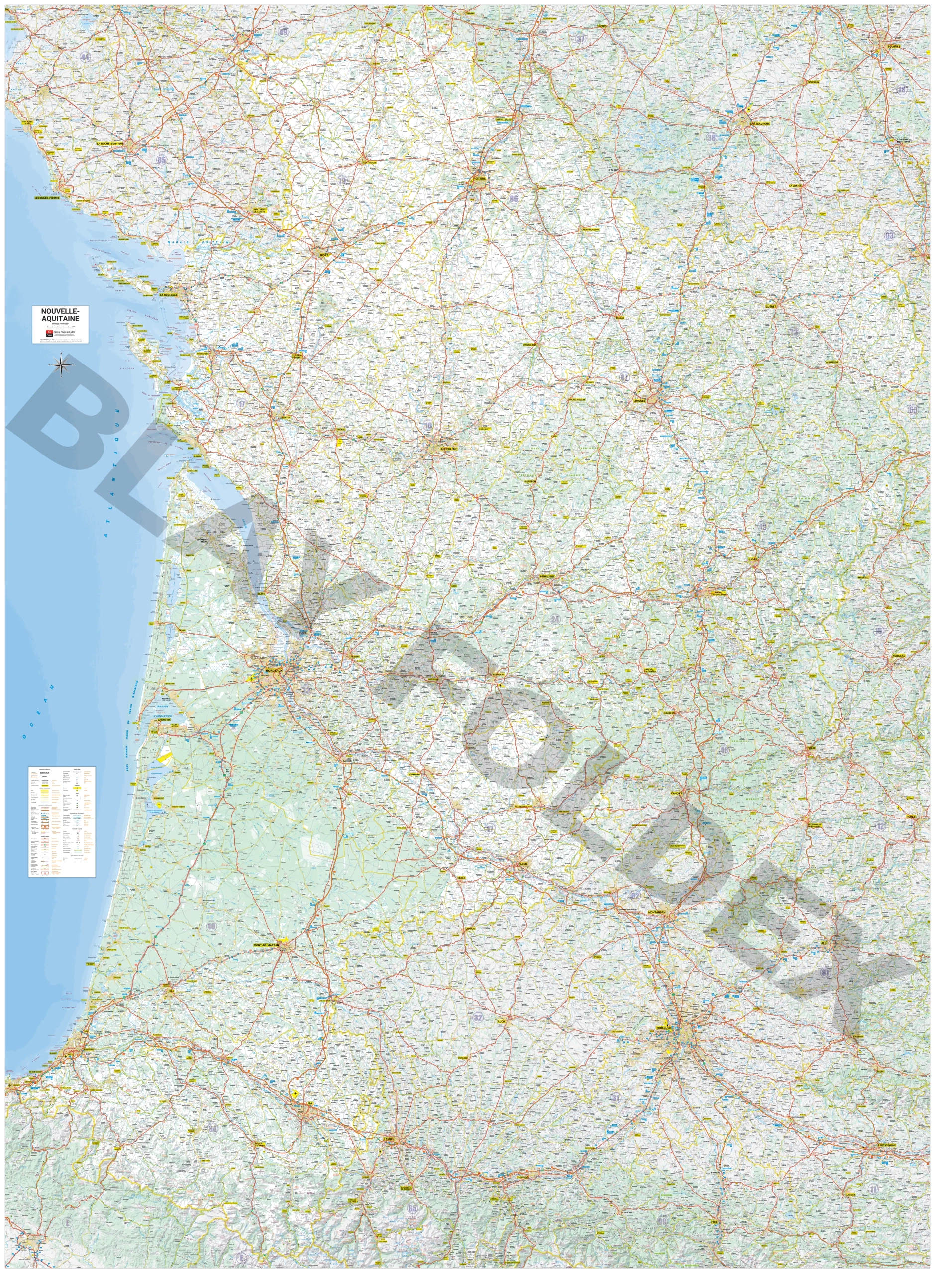 Carte routière et touristique de la région Nouvelle-Aquitaine