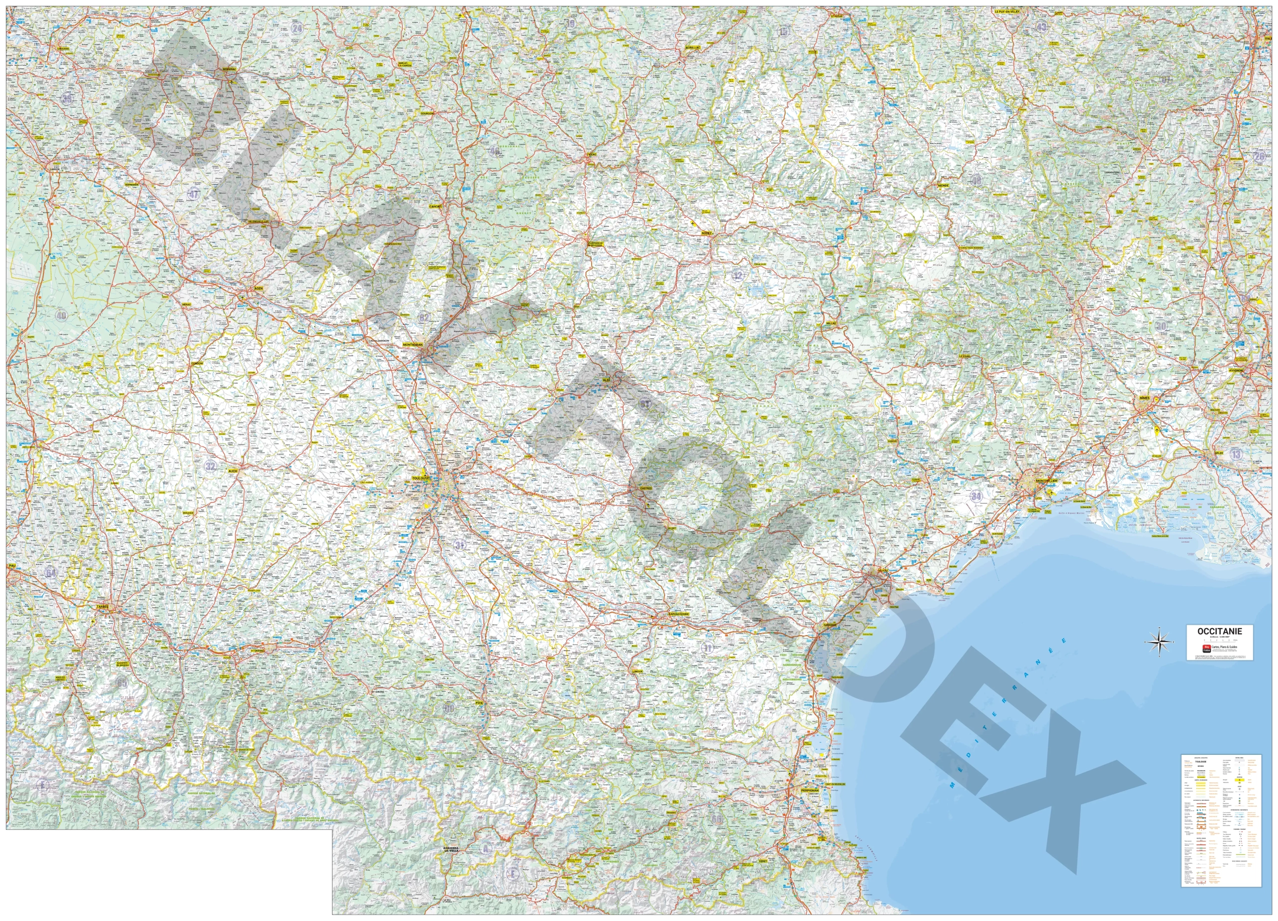 Carte routière et touristique de la région Occitanie