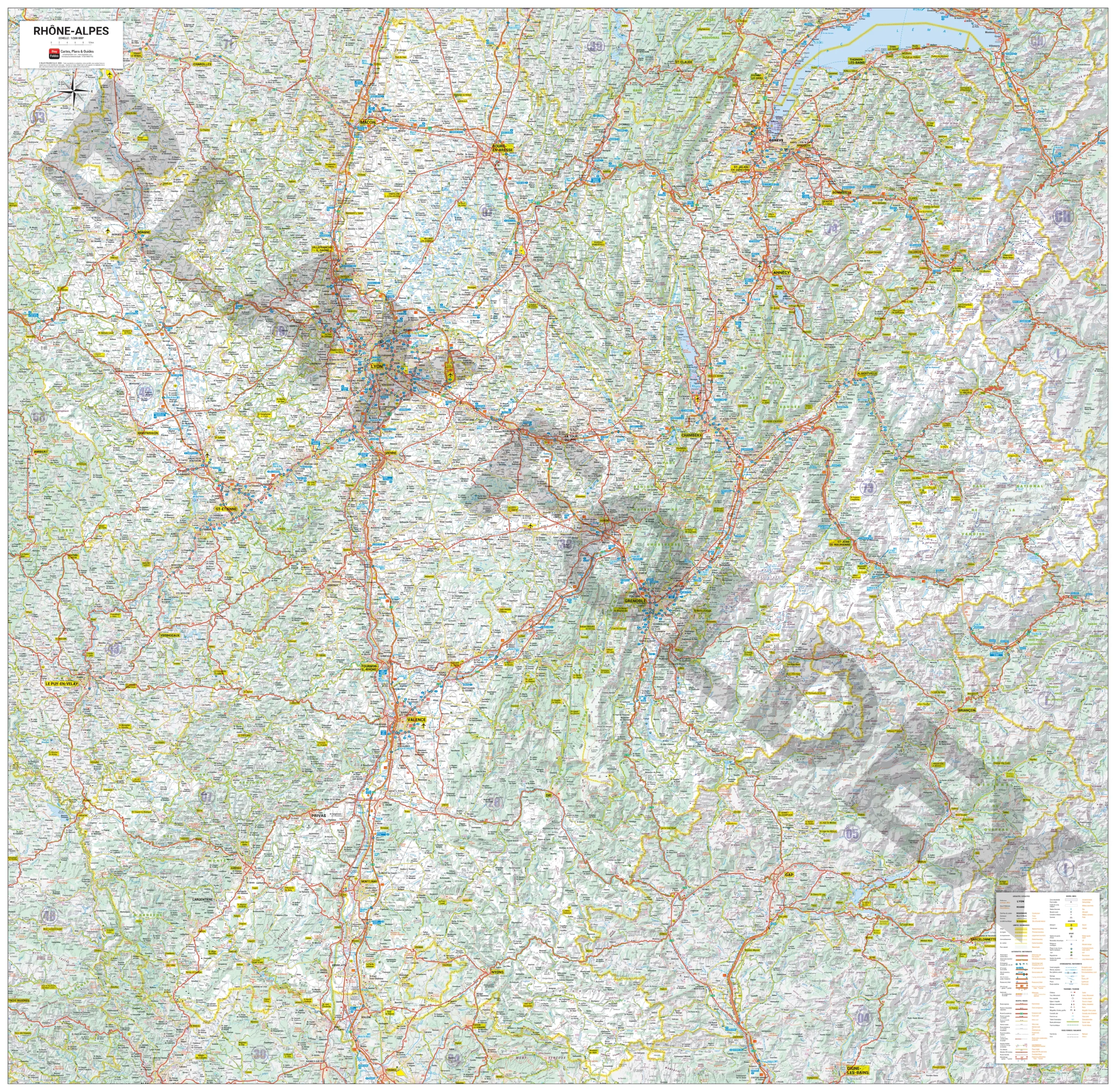 Carte routière et touristique de la région Rhône-Alpes