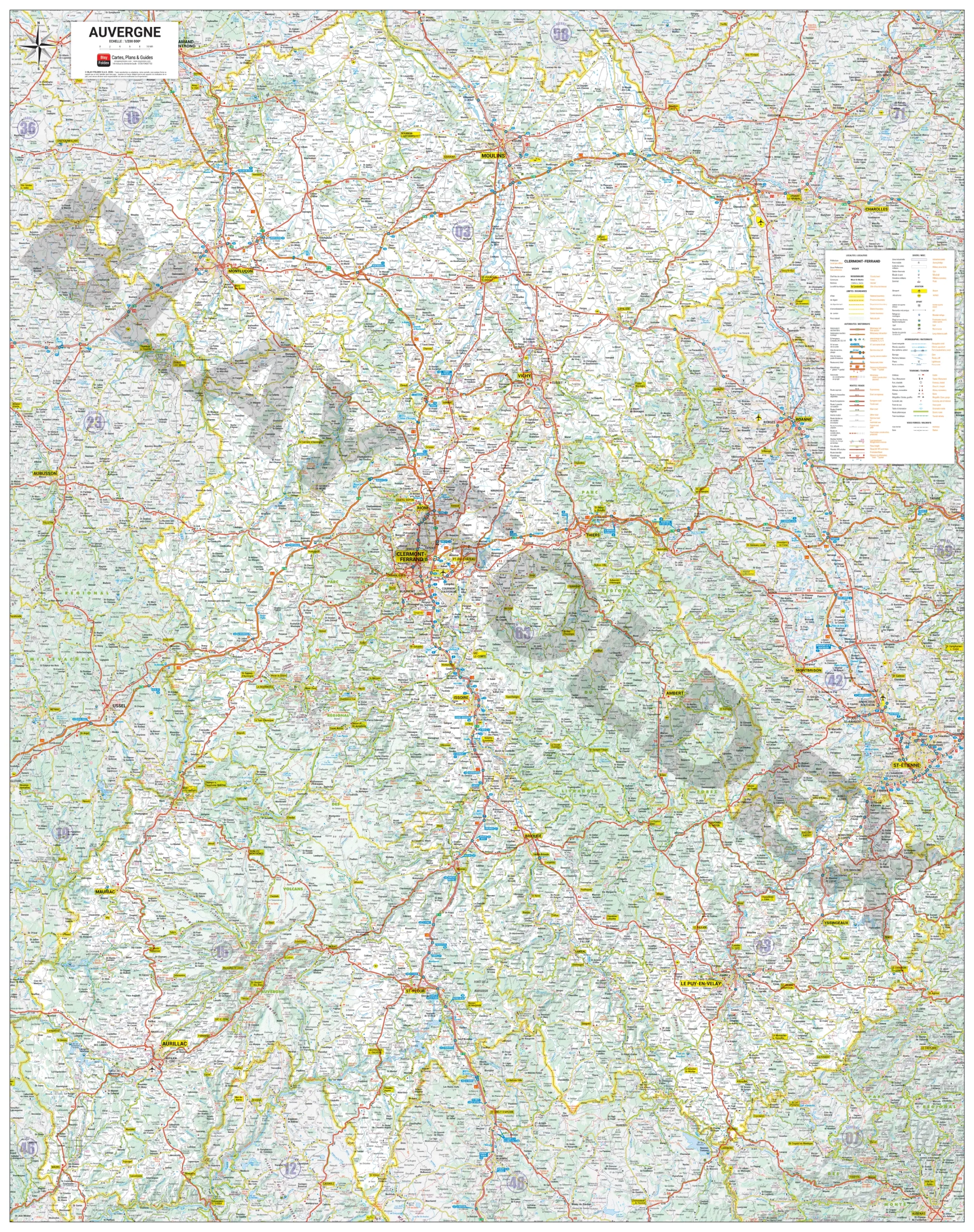 Carte routière et touristique de la région Auvergne